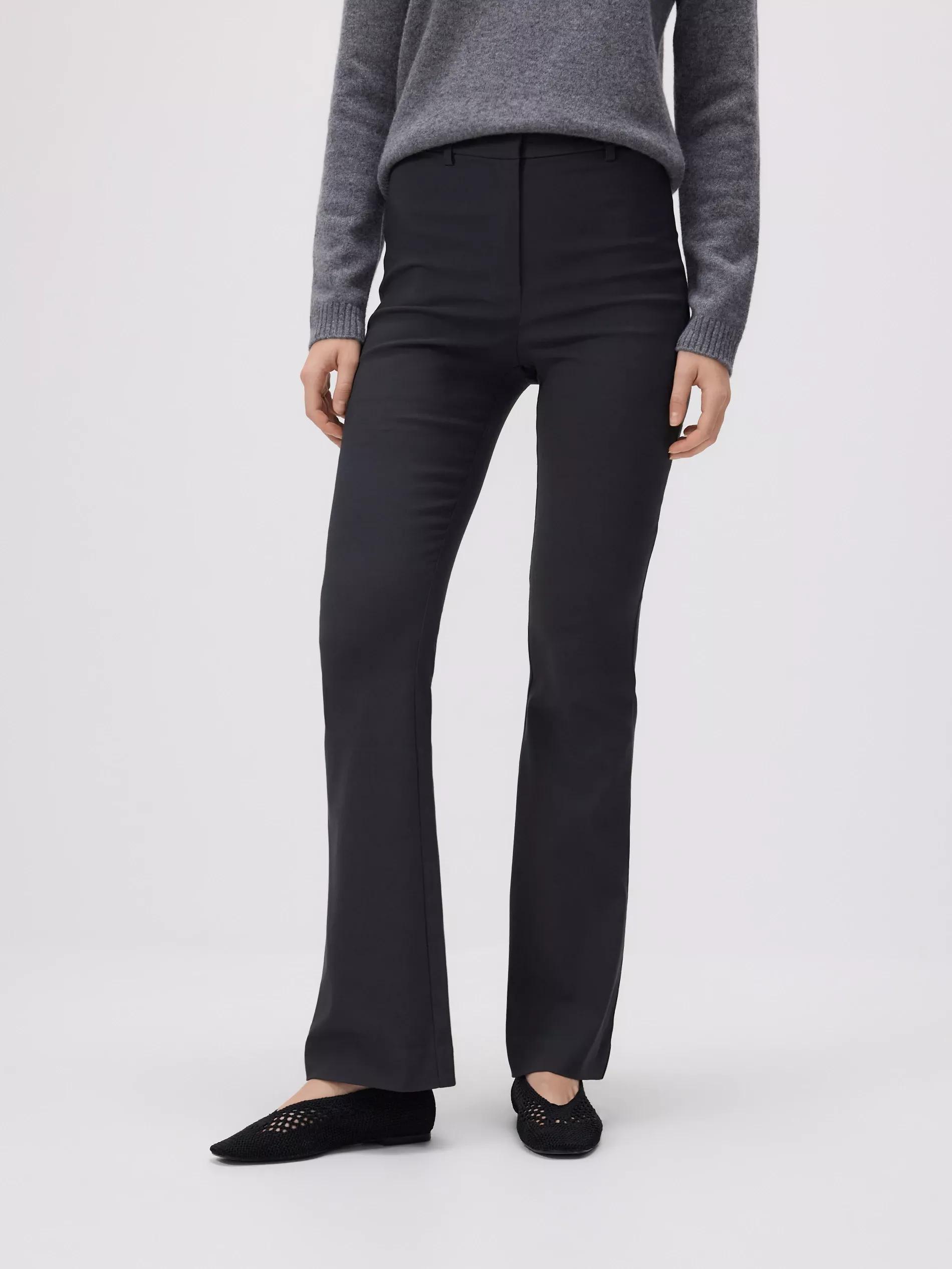 Grey Viscose Blend Flare Trousers, Grey, medium