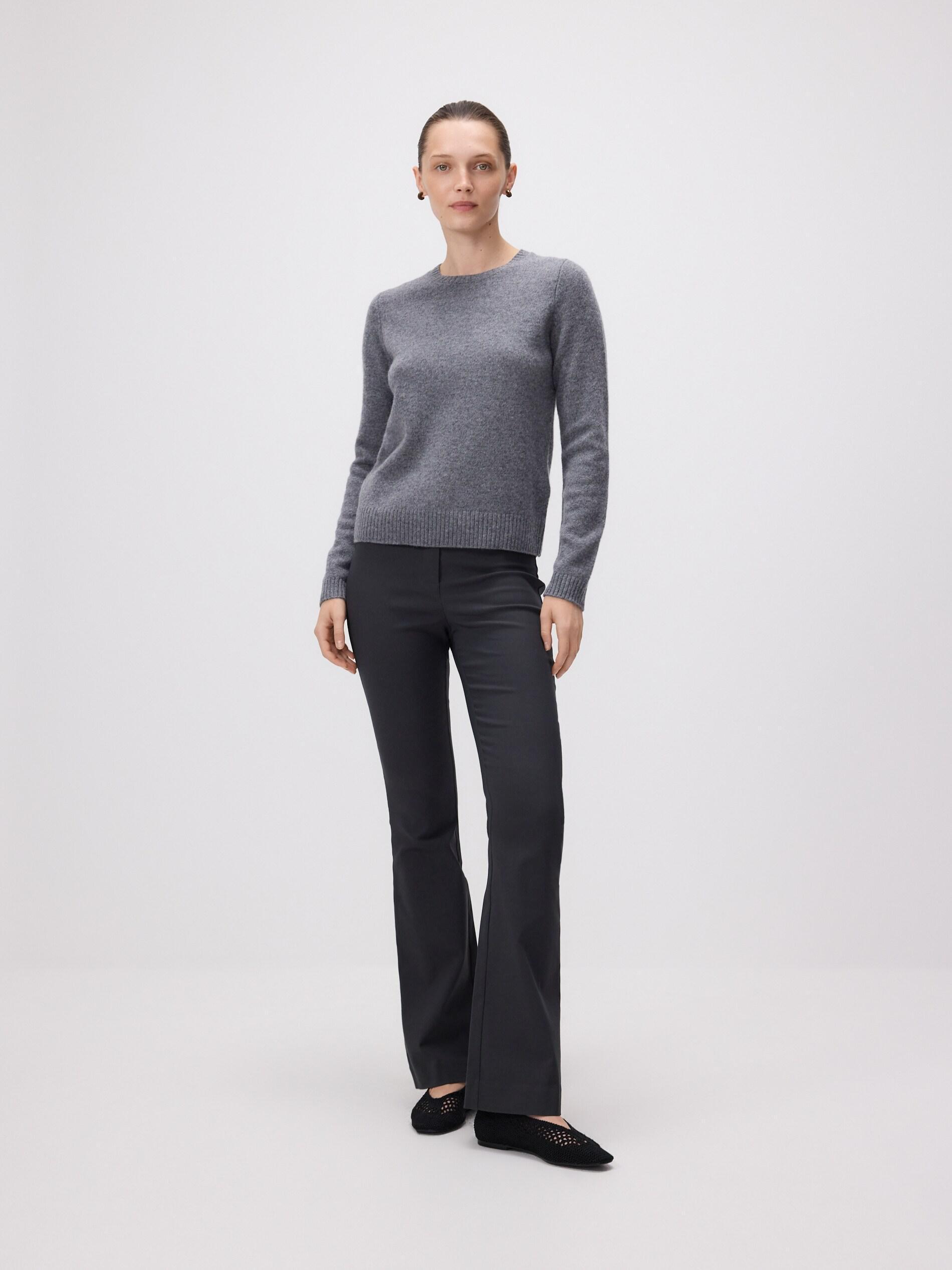 Grey Viscose Blend Flare Trousers, Grey, large image number 2