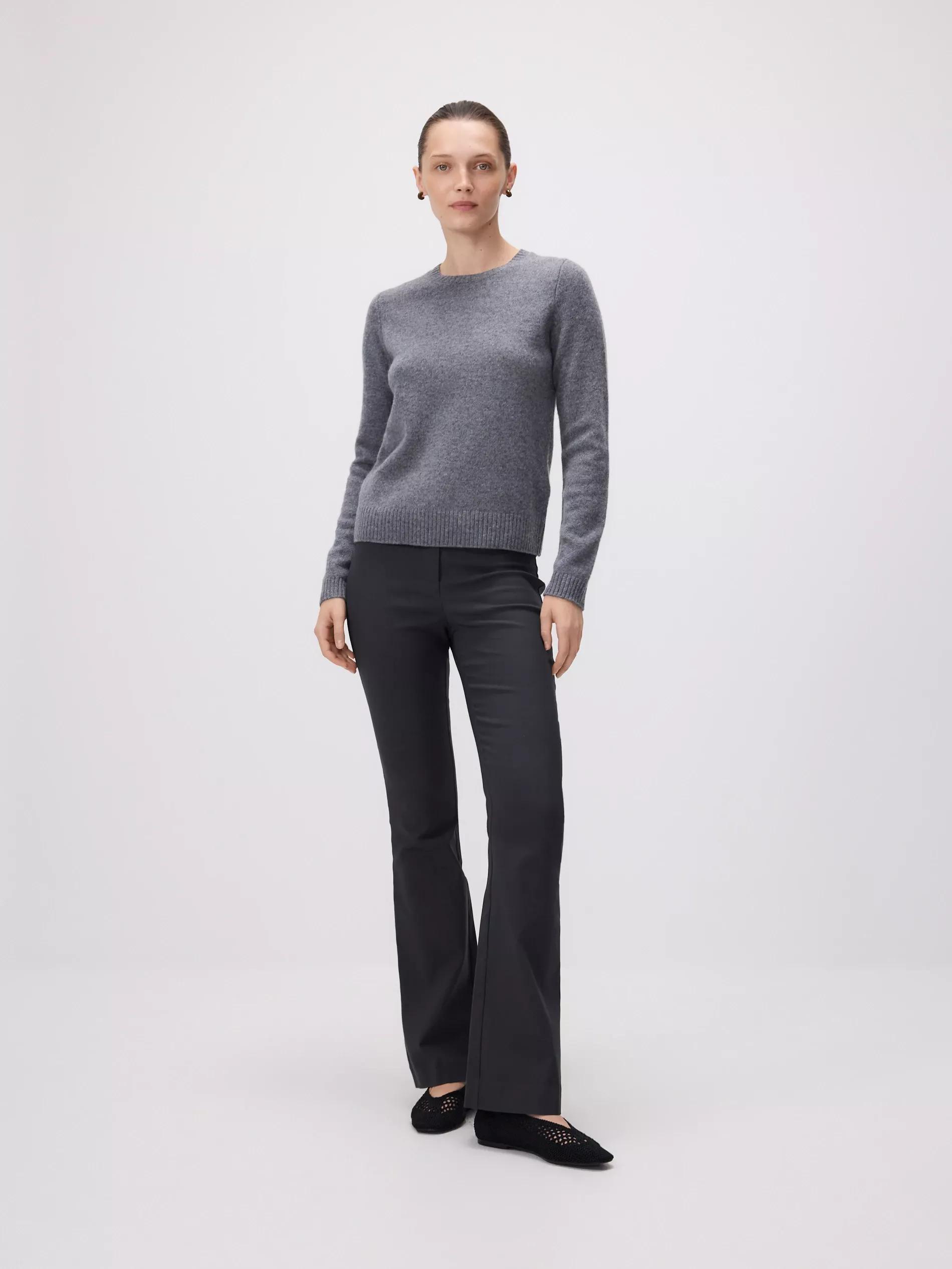 Grey Viscose Blend Flare Trousers, Grey, medium