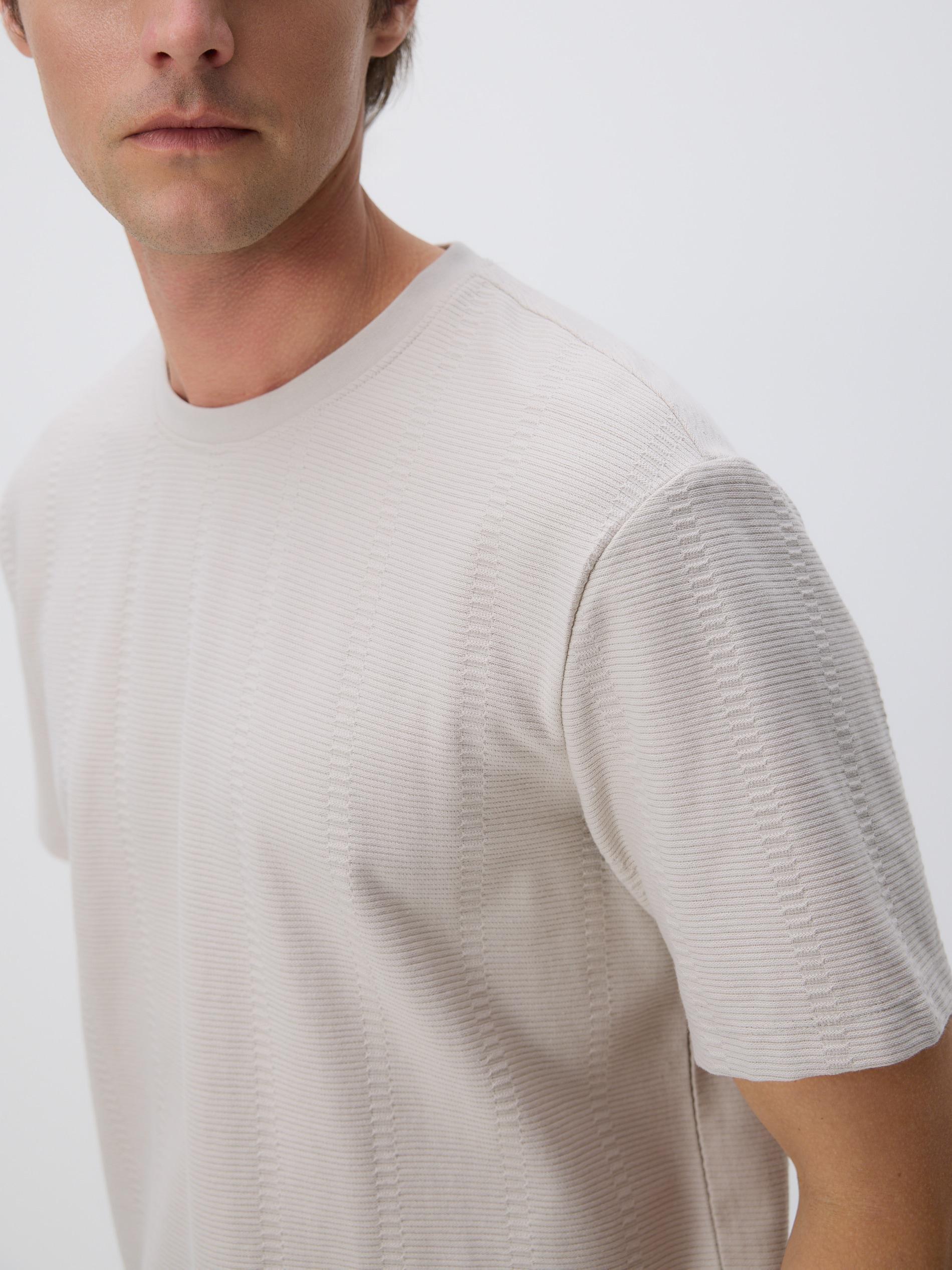 Grey Regular Fit Structural Fabric T-Shirt, Light grey, large image number 2