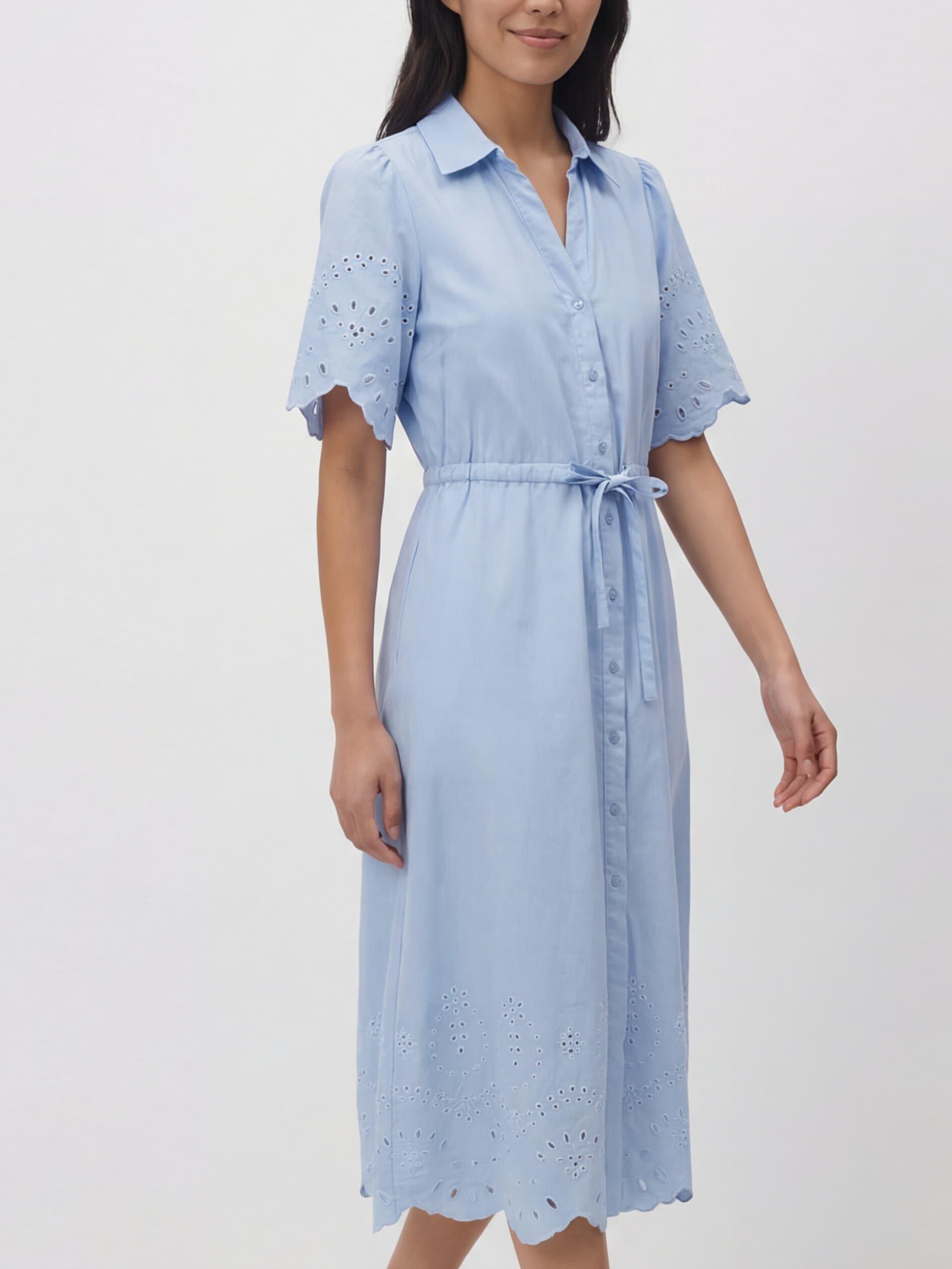 Blue Cotton Dress With Broderie Anglaise Inserts, Blue, medium