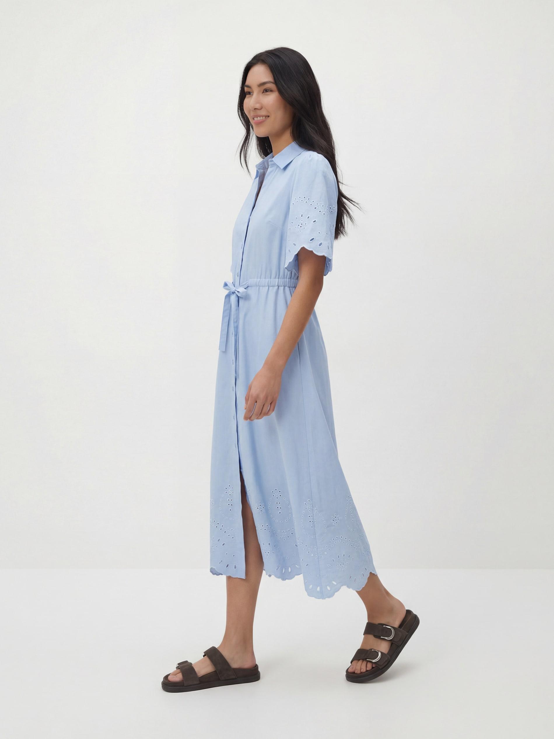 Blue Cotton Dress With Broderie Anglaise Inserts, Blue, large image number 1