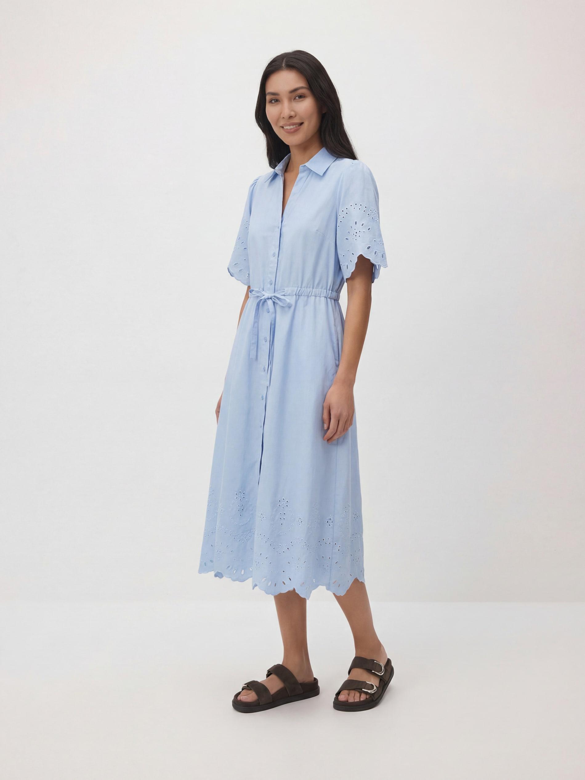 Blue Cotton Dress With Broderie Anglaise Inserts, Blue, large image number 2