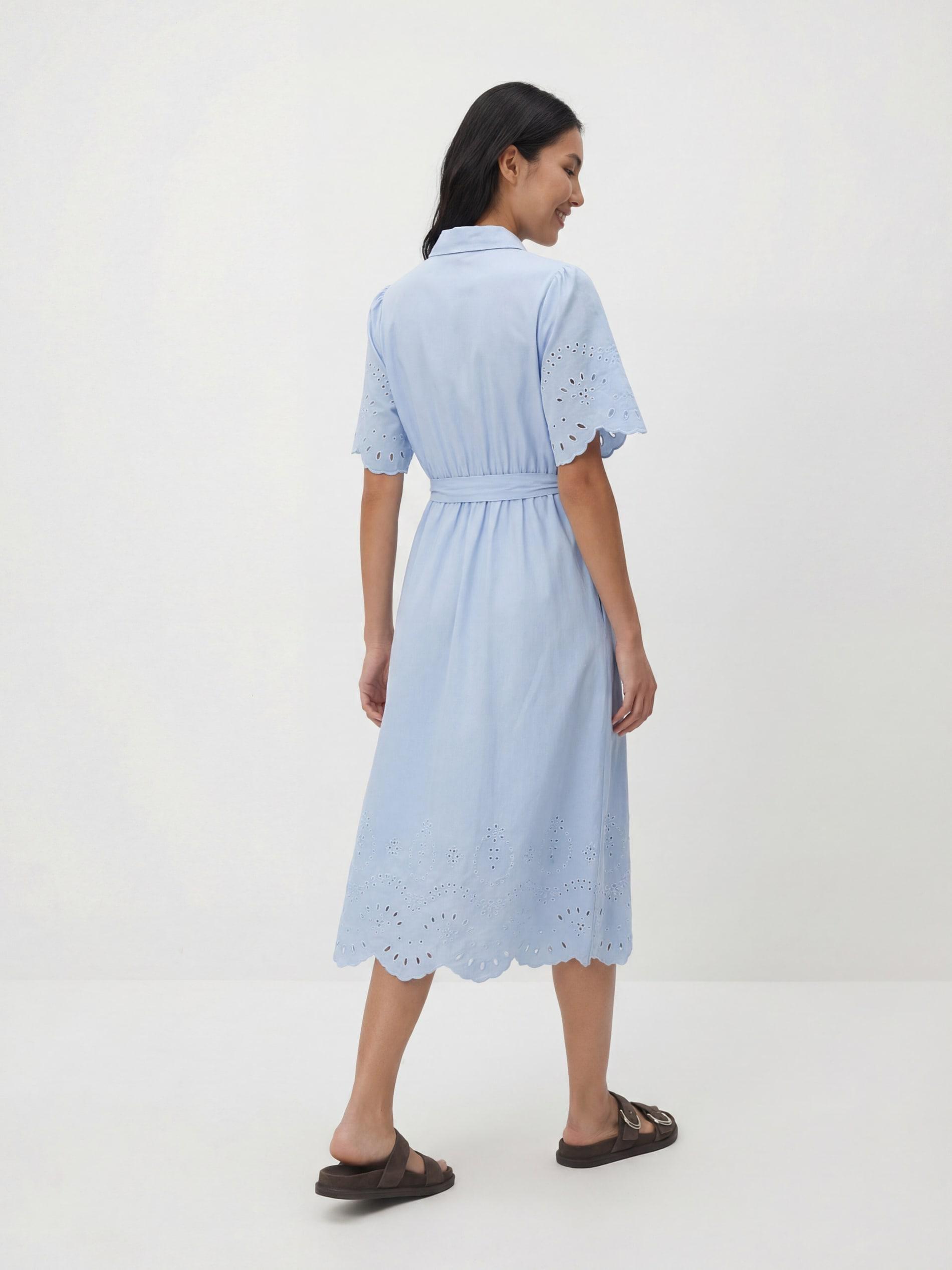 Blue Cotton Dress With Broderie Anglaise Inserts, Blue, large image number 3