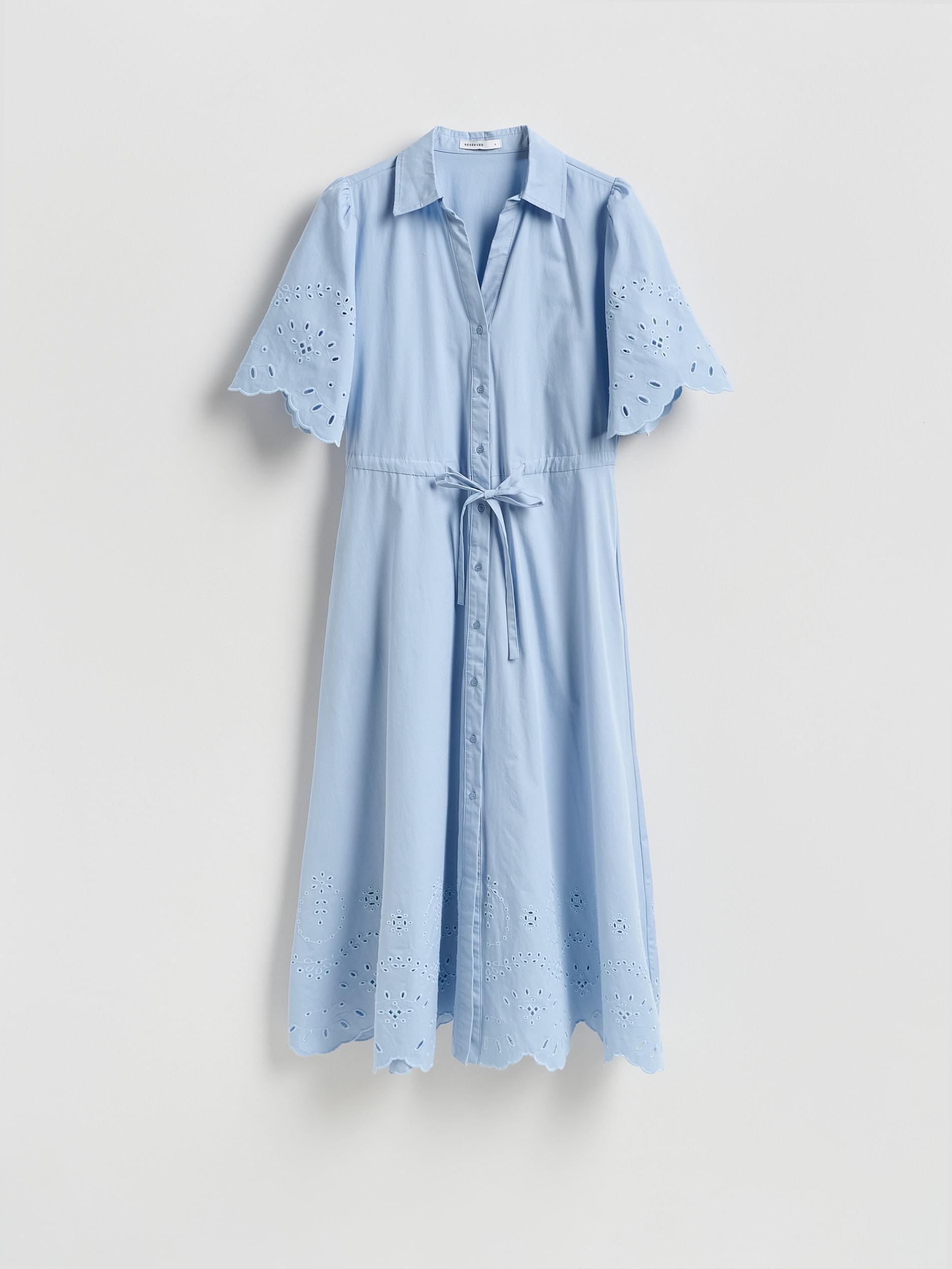 Blue Cotton Dress With Broderie Anglaise Inserts, Blue, large image number 4