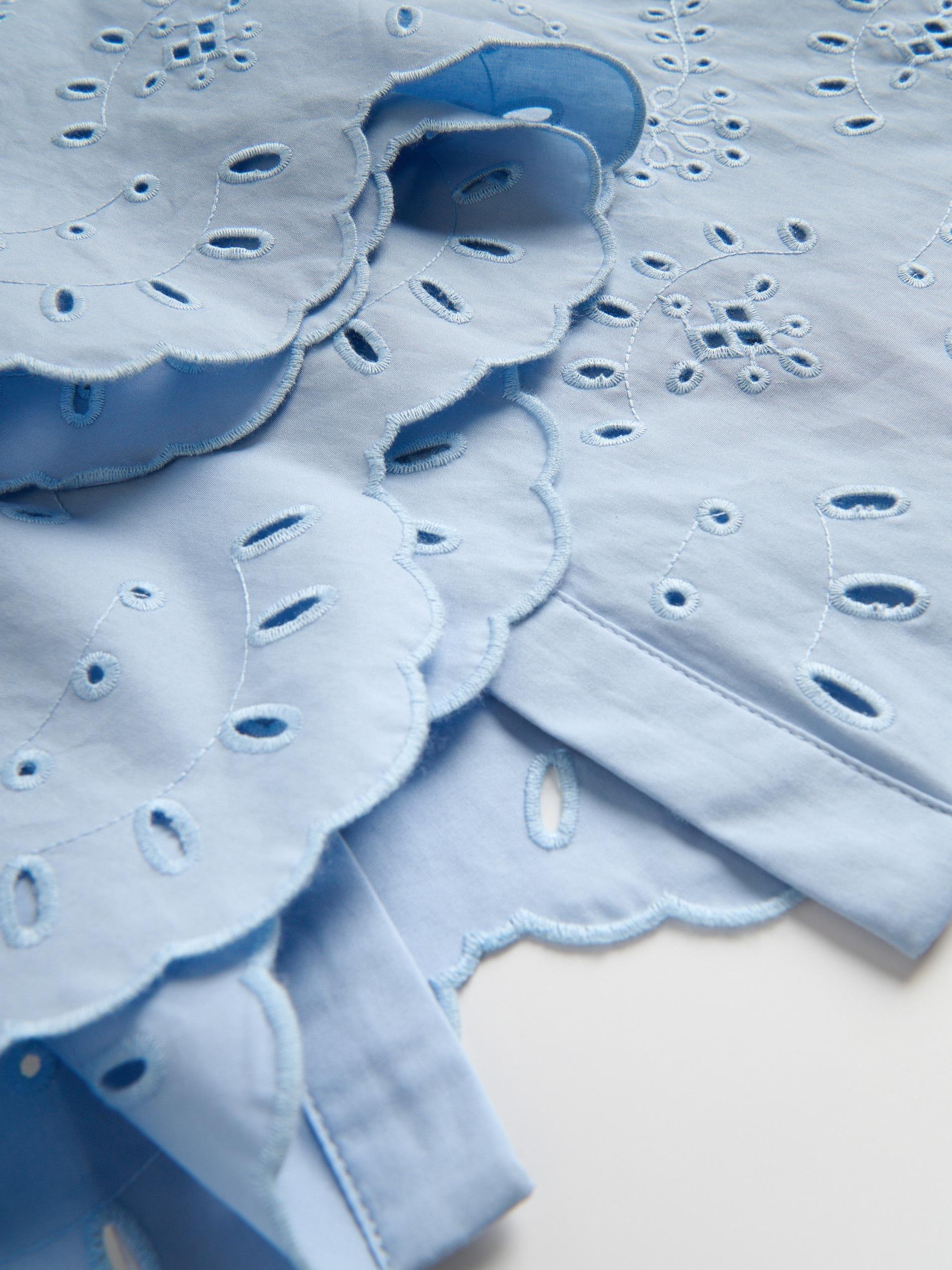 Blue Cotton Dress With Broderie Anglaise Inserts, Blue, large image number 5