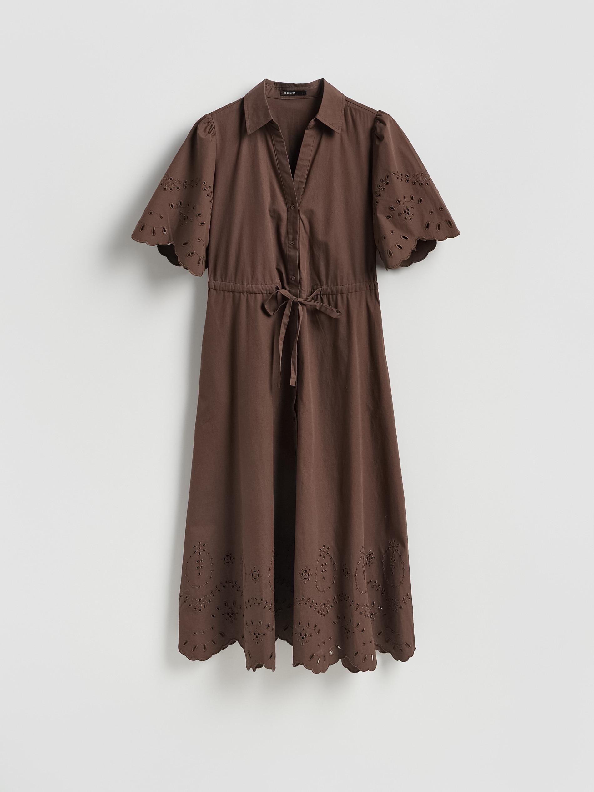 Brown Cotton Dress With Broderie Anglaise Inserts, Brown, large image number 4