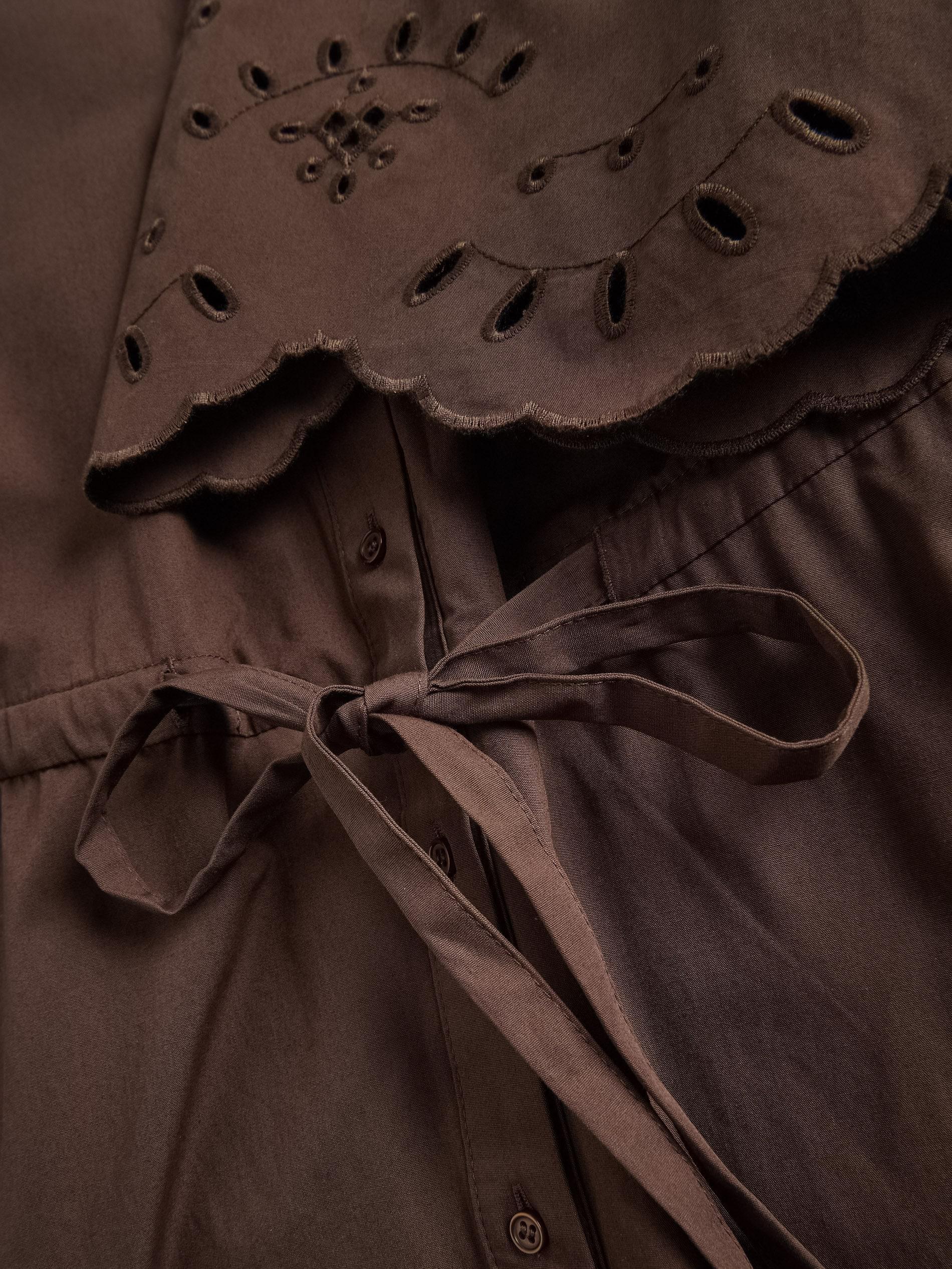 Brown Cotton Dress With Broderie Anglaise Inserts, Brown, large image number 5