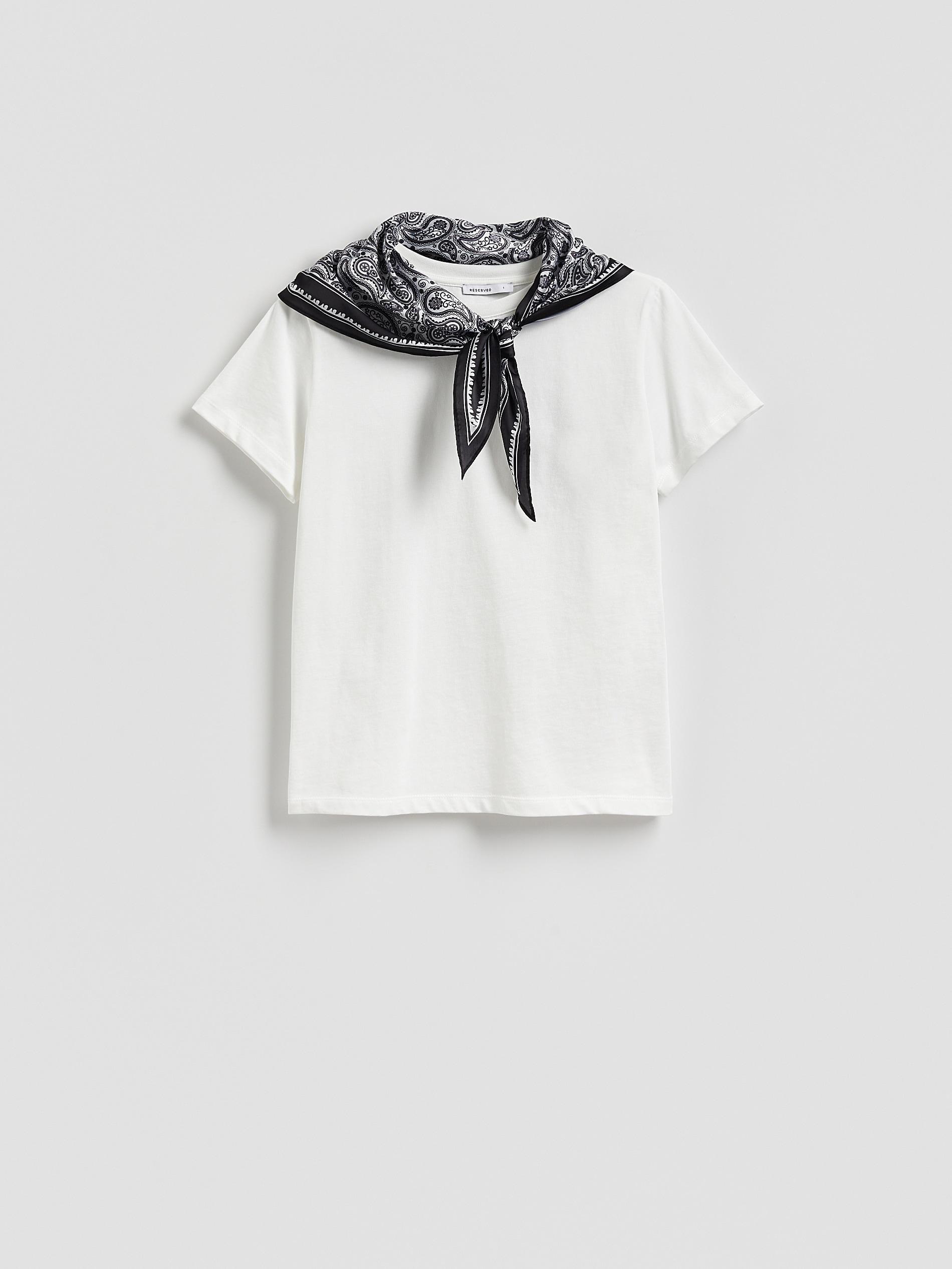 White T-Shirt With Scarf, White, medium