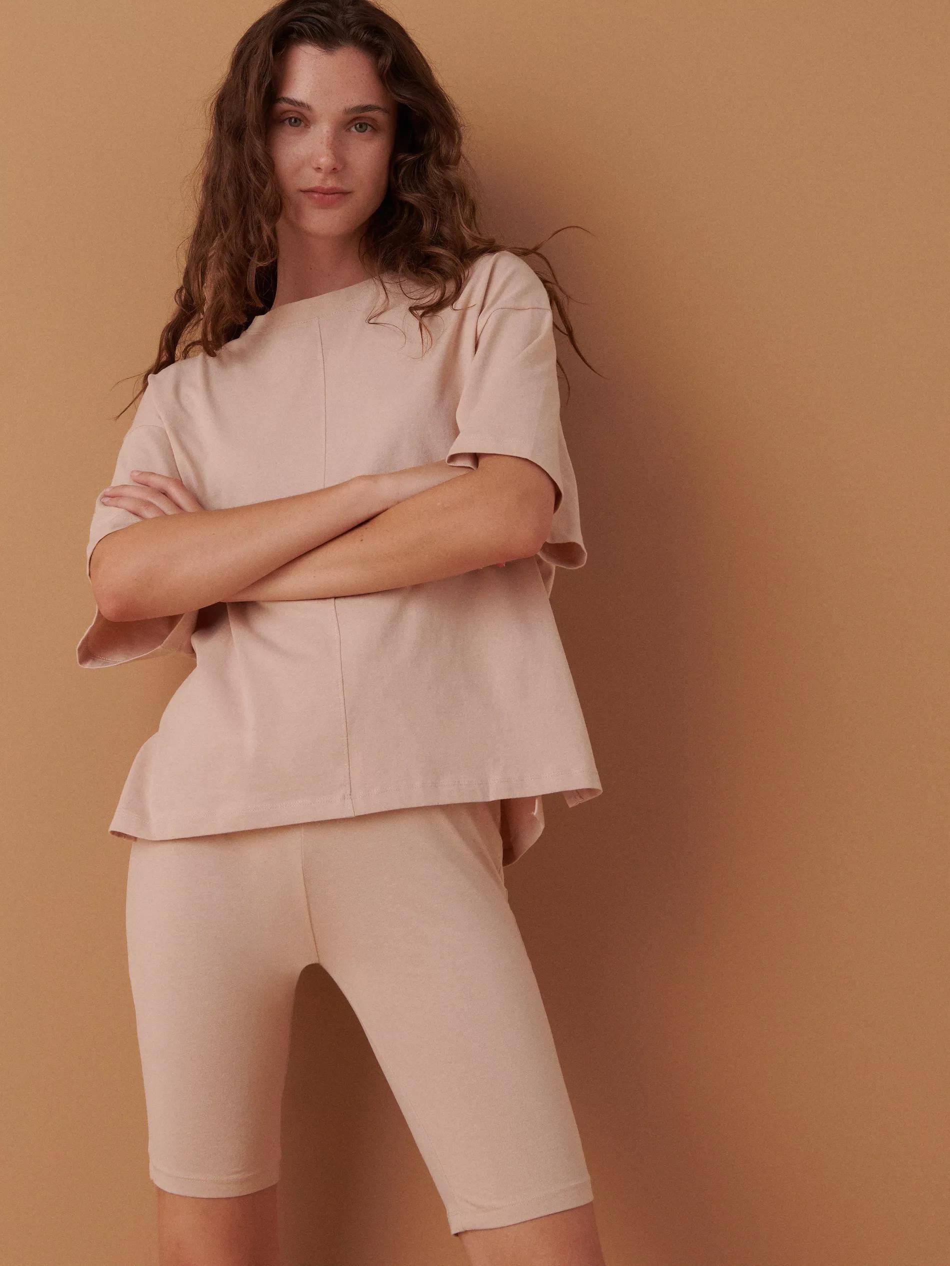 Nude Two-Piece Pajamas Made Of Organic Cotton, Women, , large image number 0