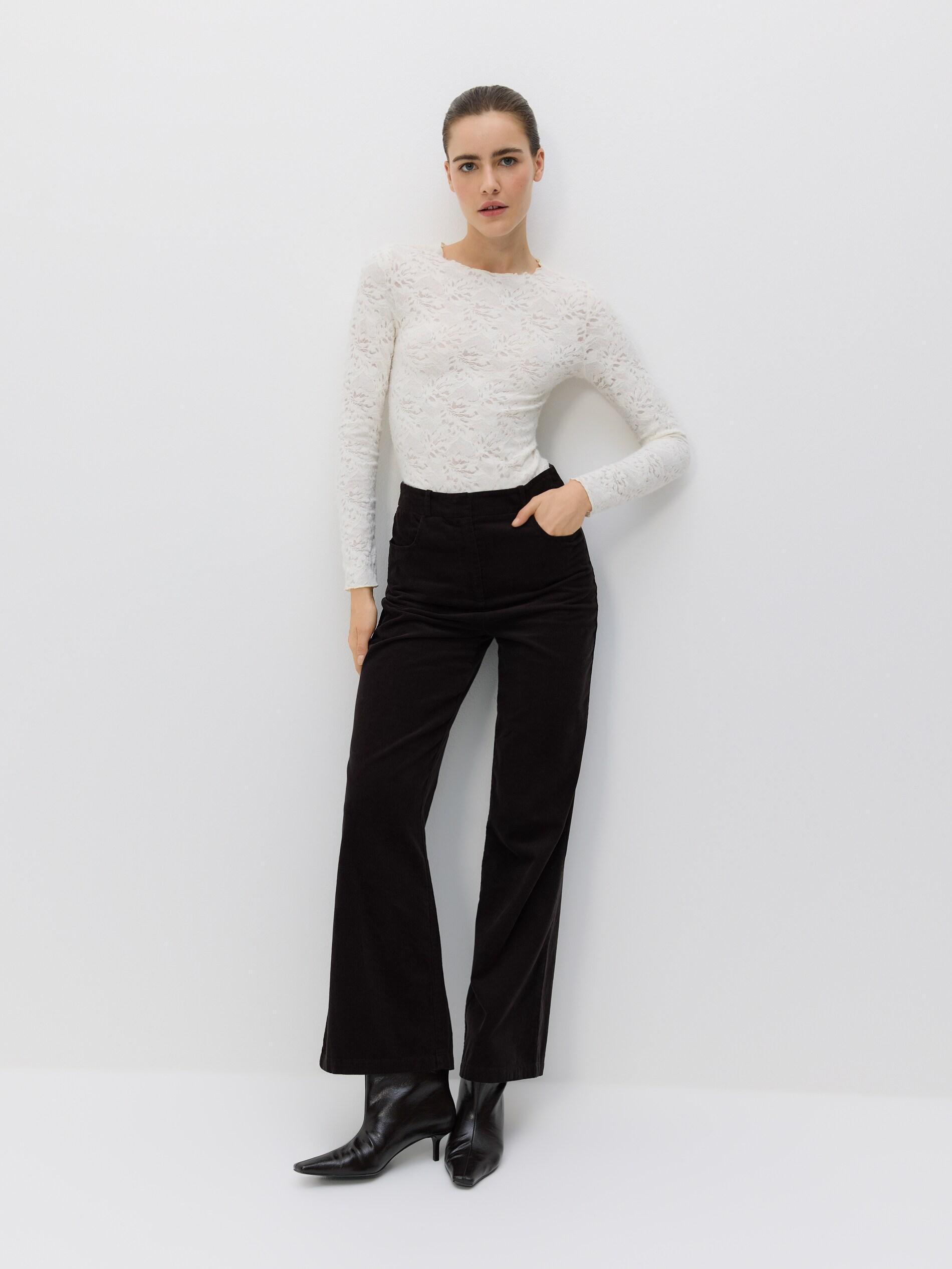 White Long Sleeve Lace Blouse, Ivory, medium