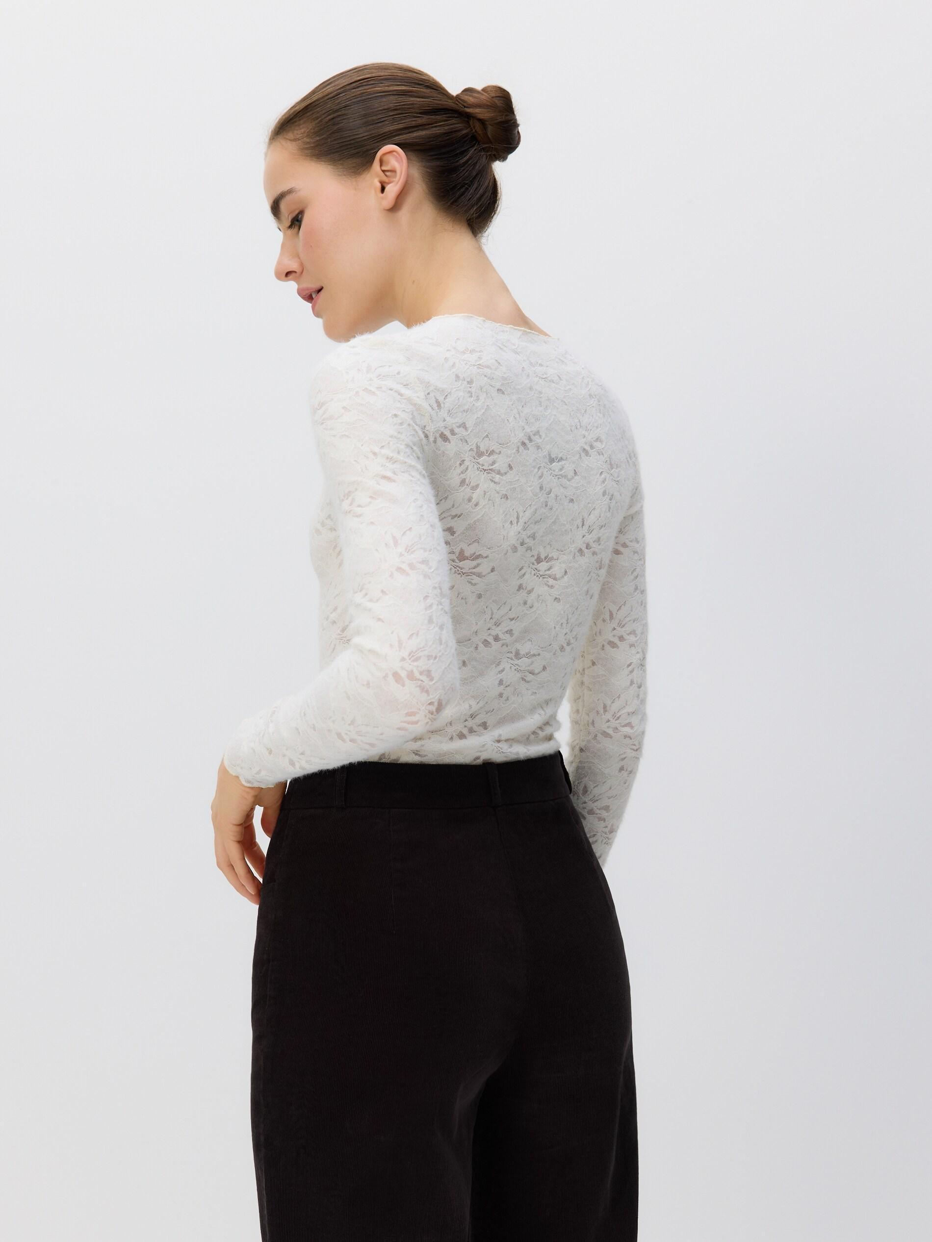 White Long Sleeve Lace Blouse, Ivory, large image number 2