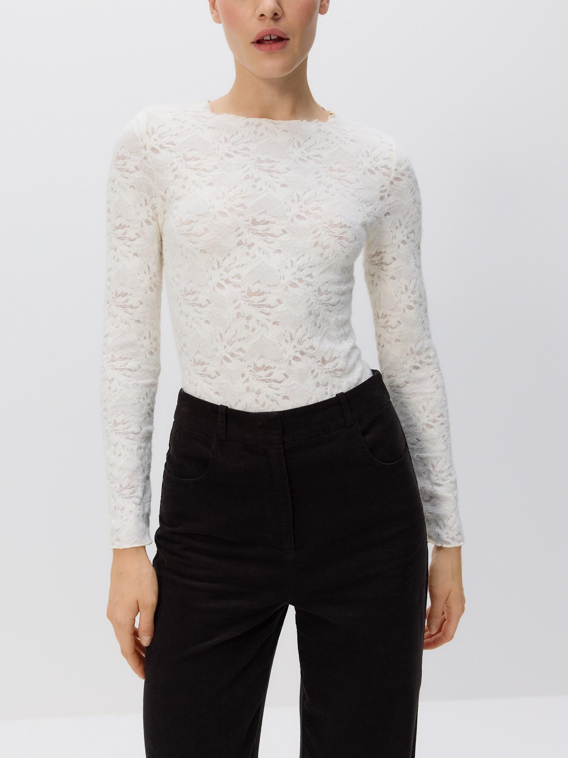 White Long Sleeve Lace Blouse, Ivory, large image number 3