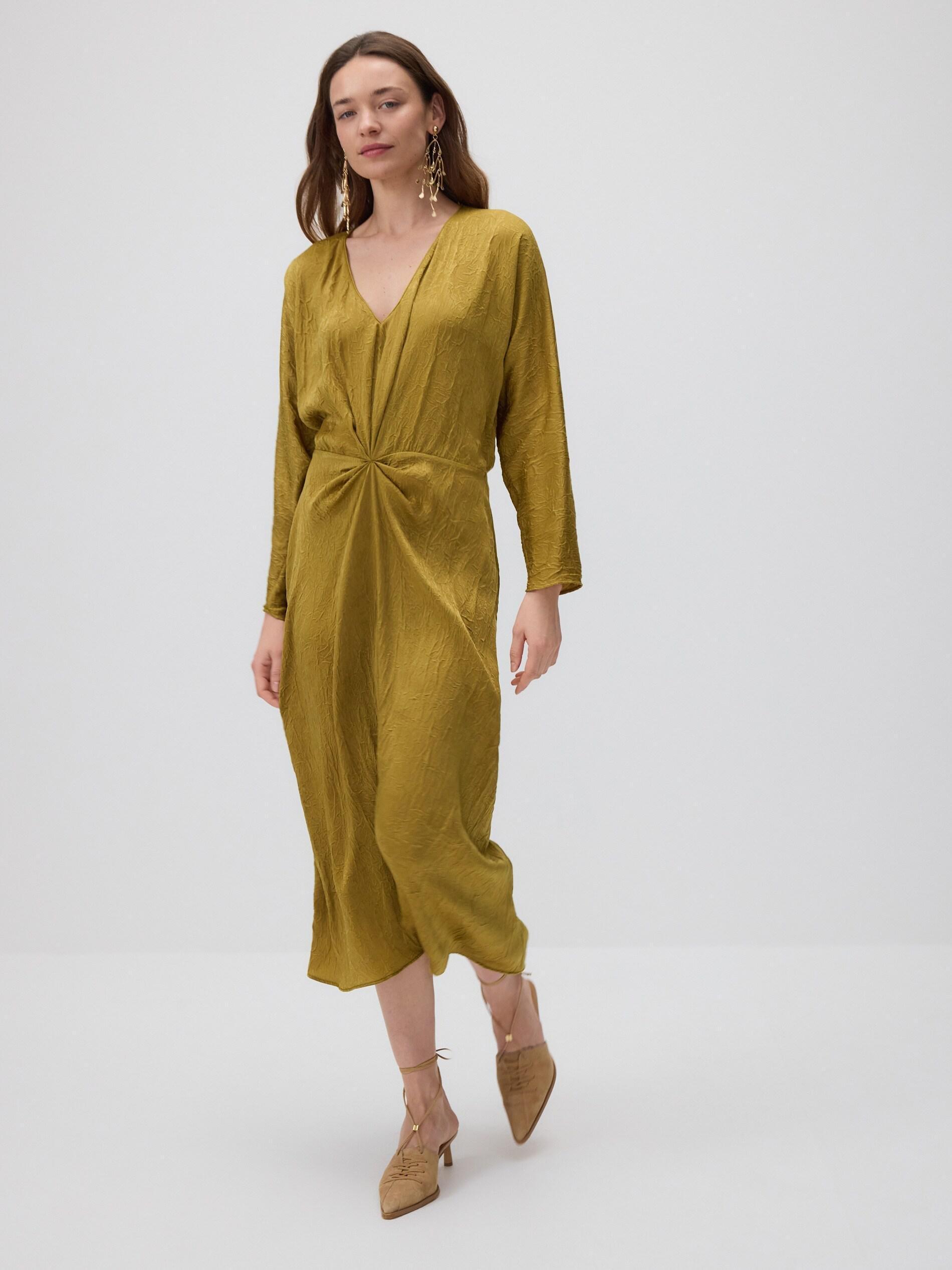 Green Maxi Dress With Crepe Details, Green, large image number 0