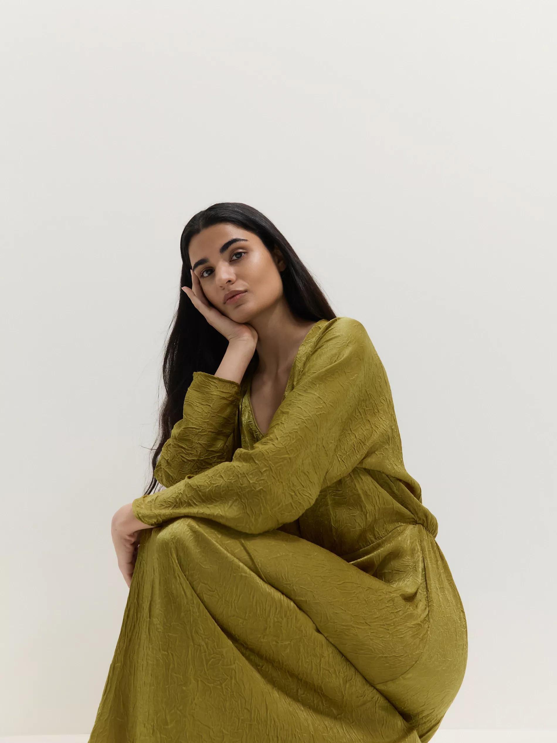 Green Maxi Dress With Crepe Details, , large image number 1