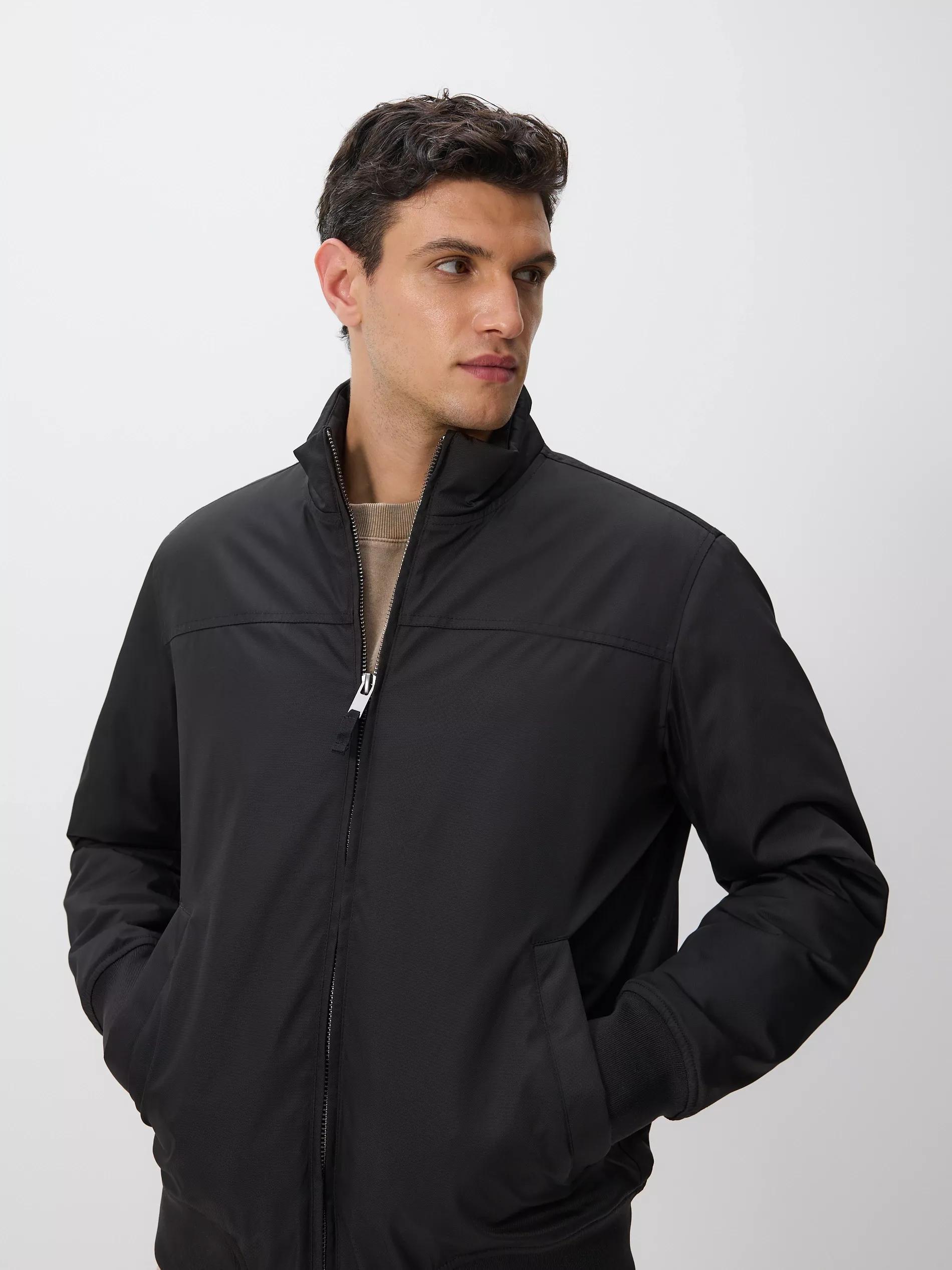 Black Jacket With Stand Up Collar, Black, large image number 0
