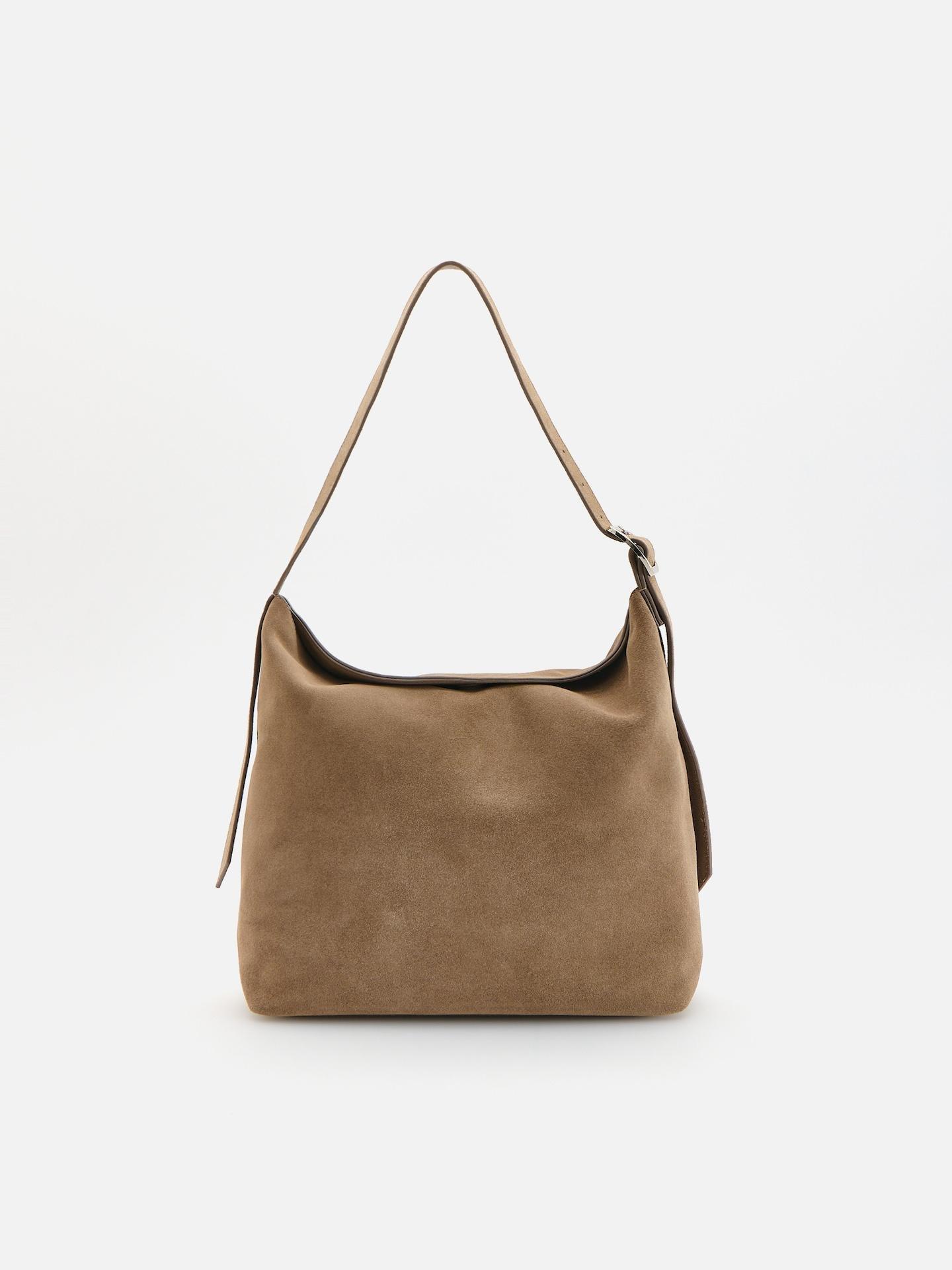 Beige Suede Shoulder Bag, Beige, medium