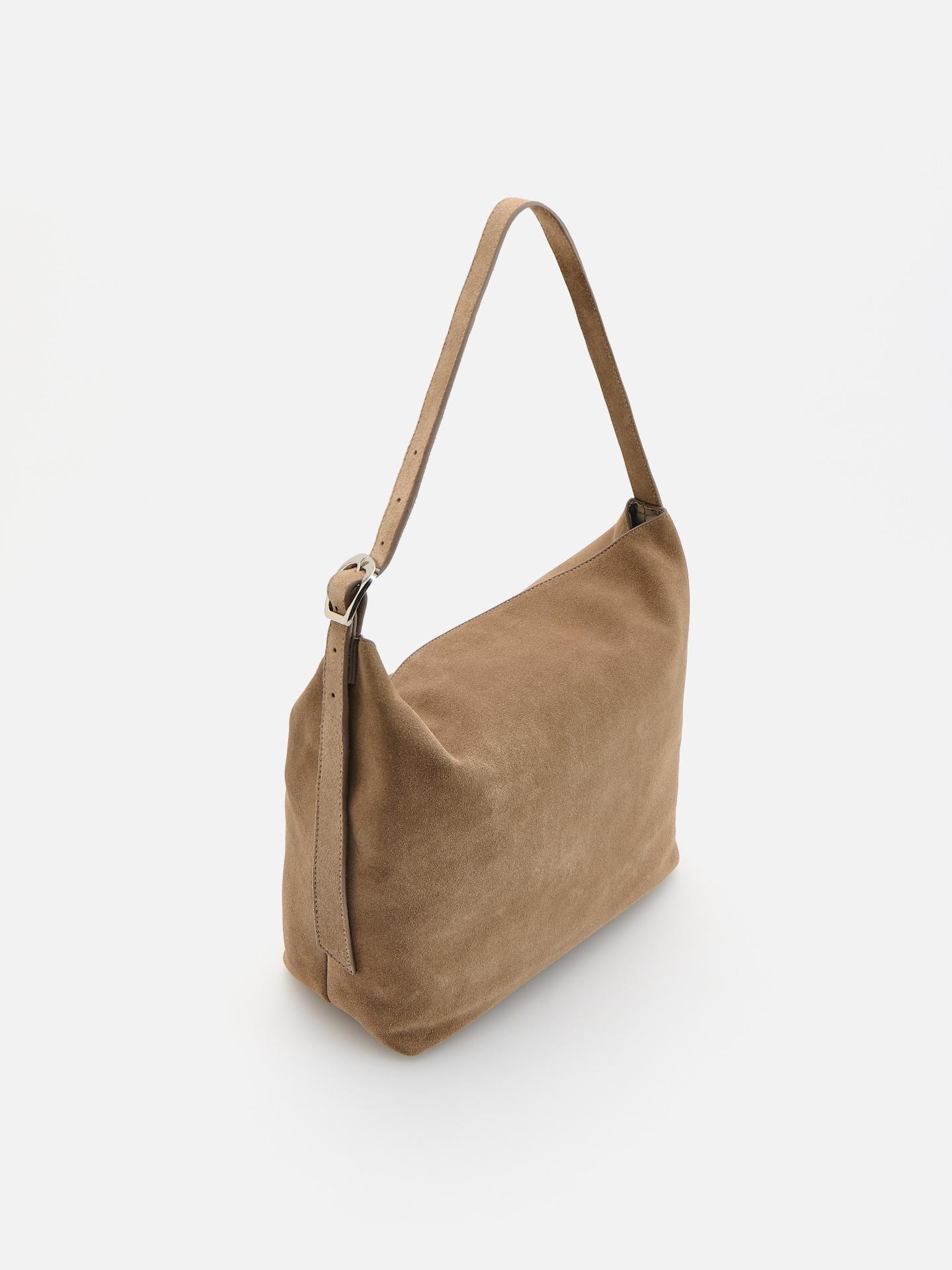 Beige Suede Shoulder Bag, Beige, medium