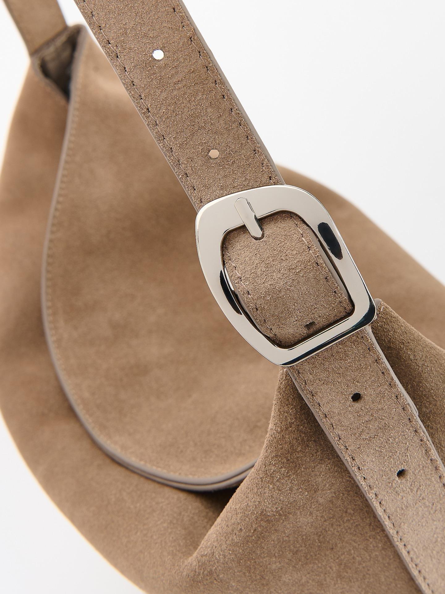 Beige Suede Shoulder Bag, Beige, large image number 3