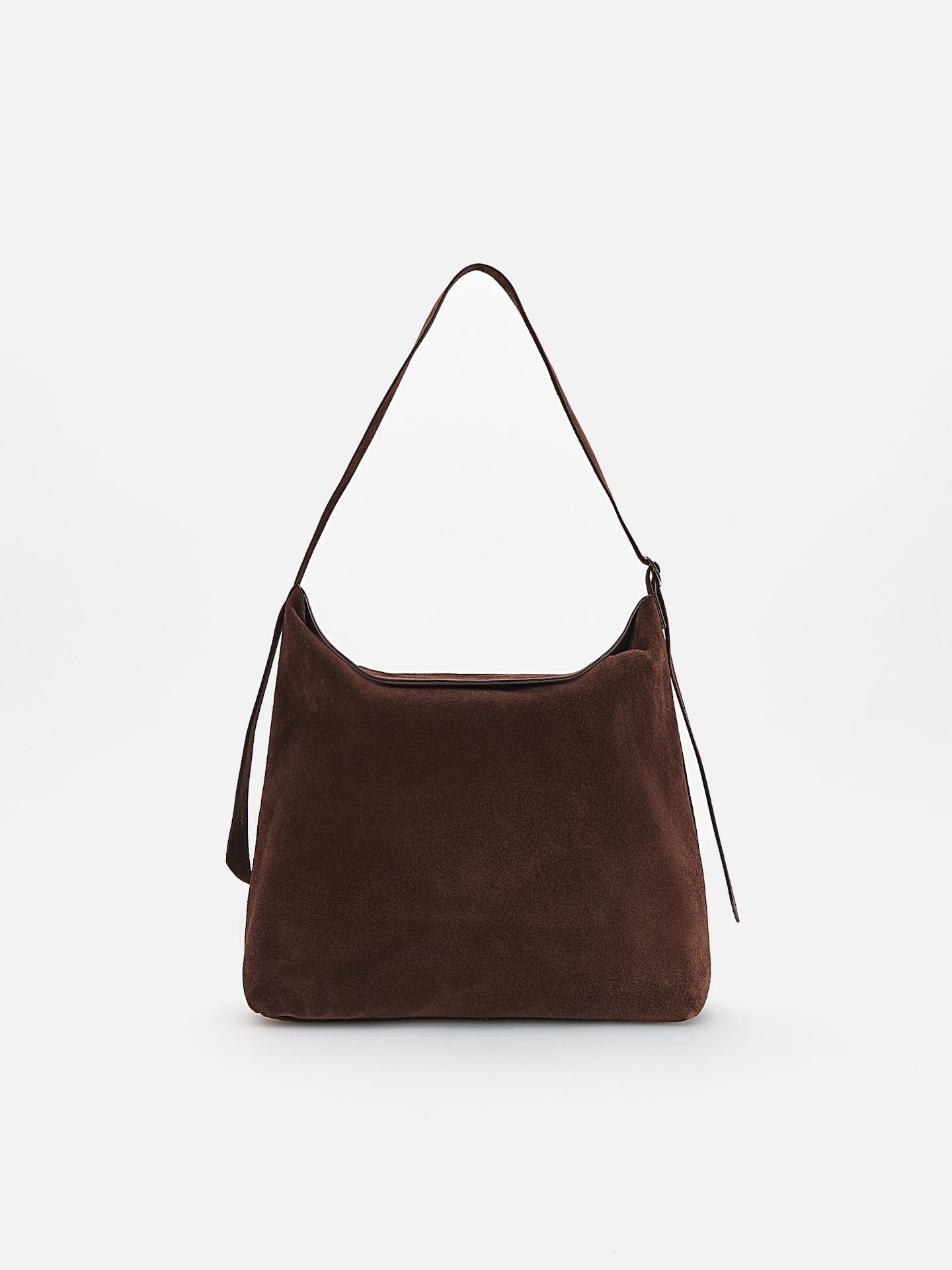 Brown Suede Shoulder Bag, Brown, medium