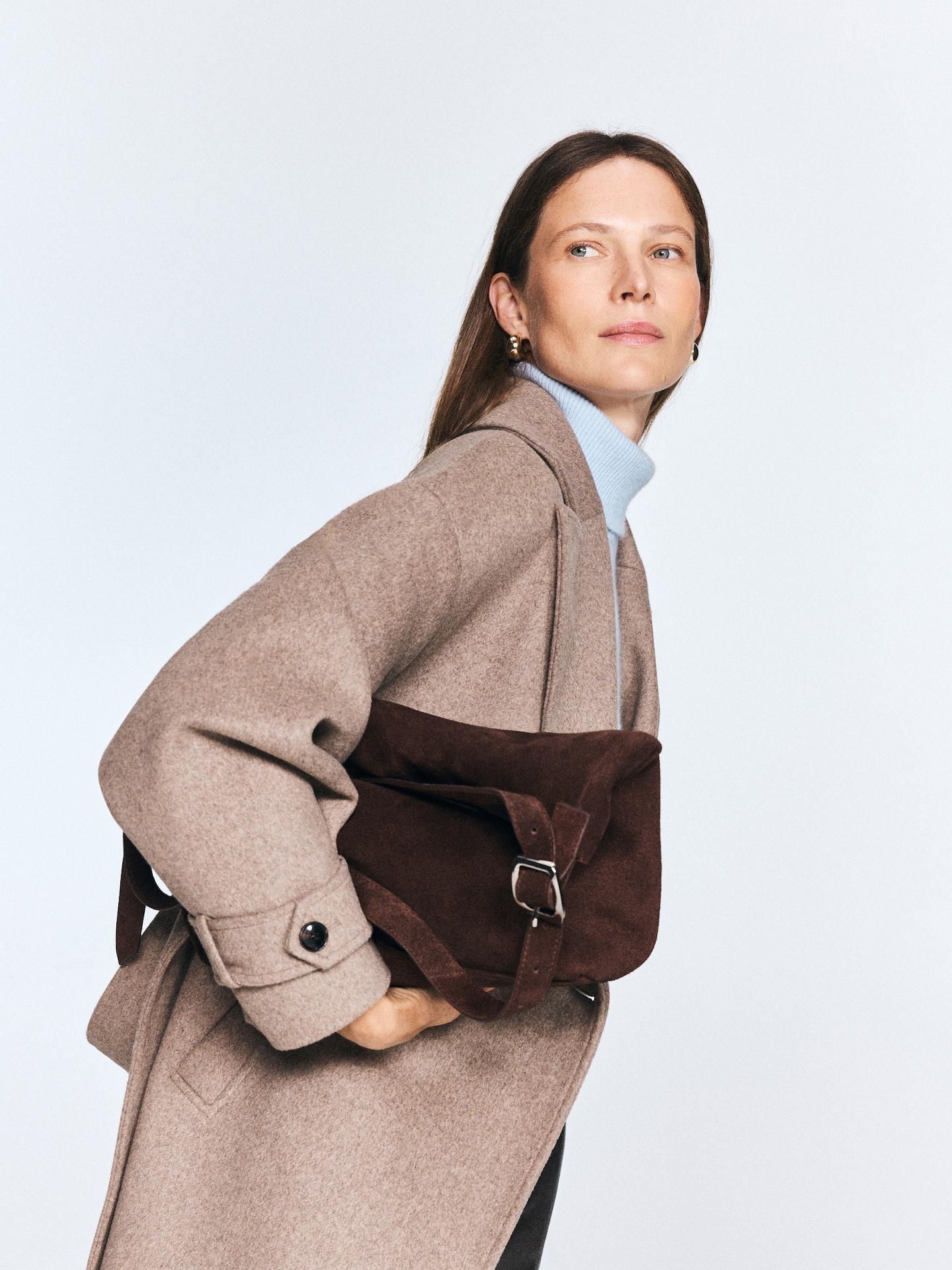 Brown Suede Shoulder Bag, Brown, medium