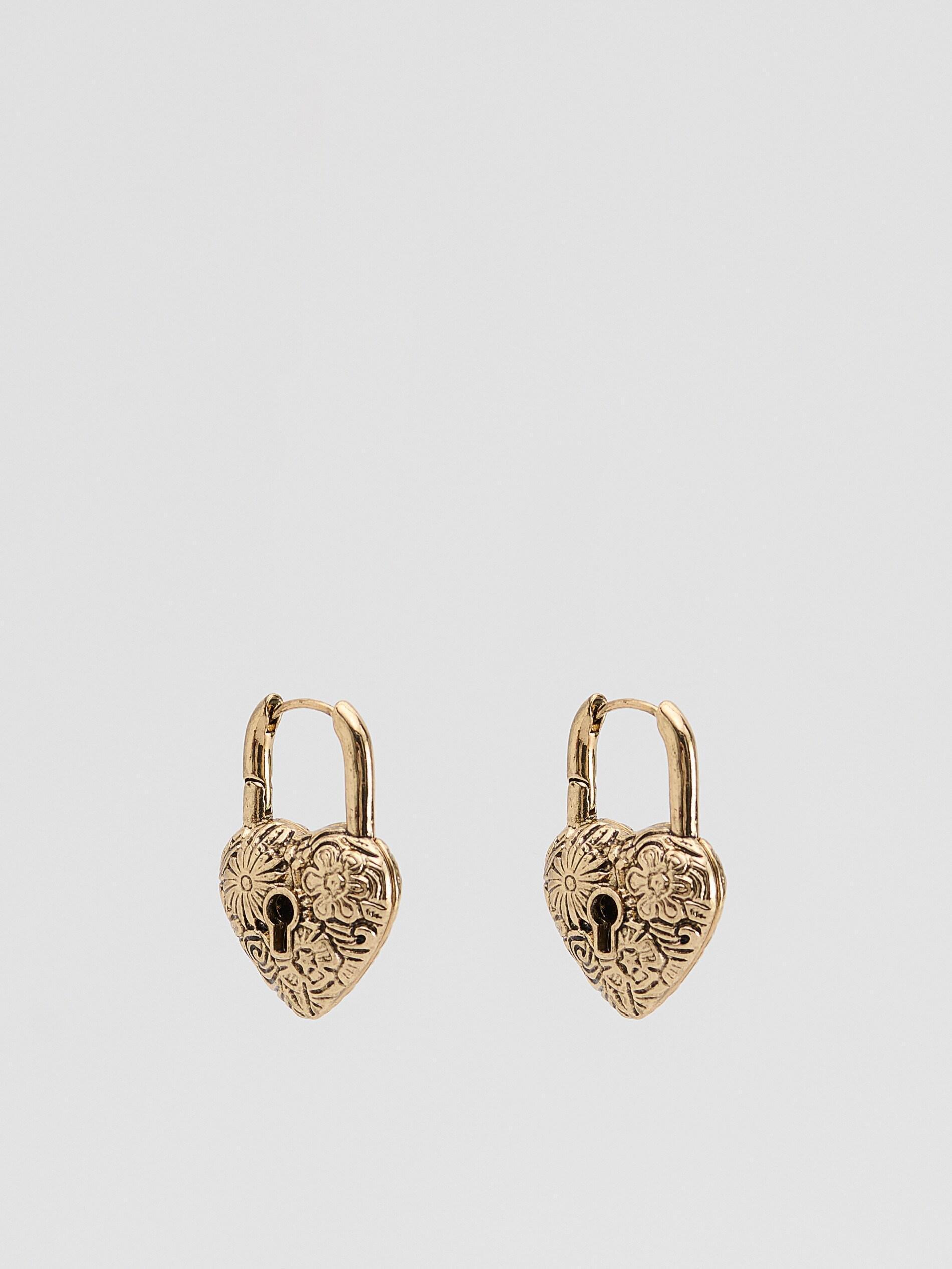 Gold Heart-Shaped Earrings, Golden, large image number 1
