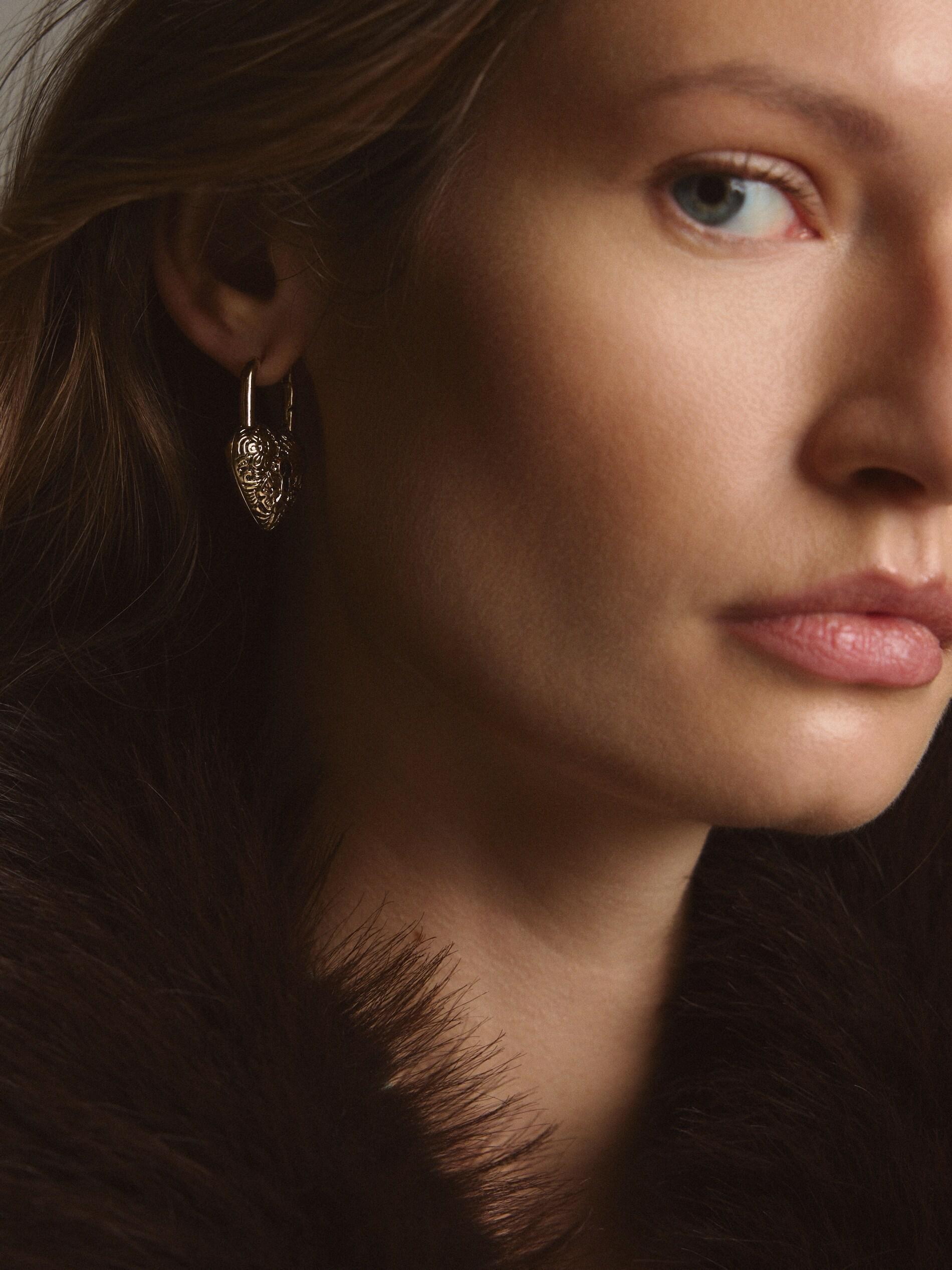 Gold Heart-Shaped Earrings, Golden, large image number 3