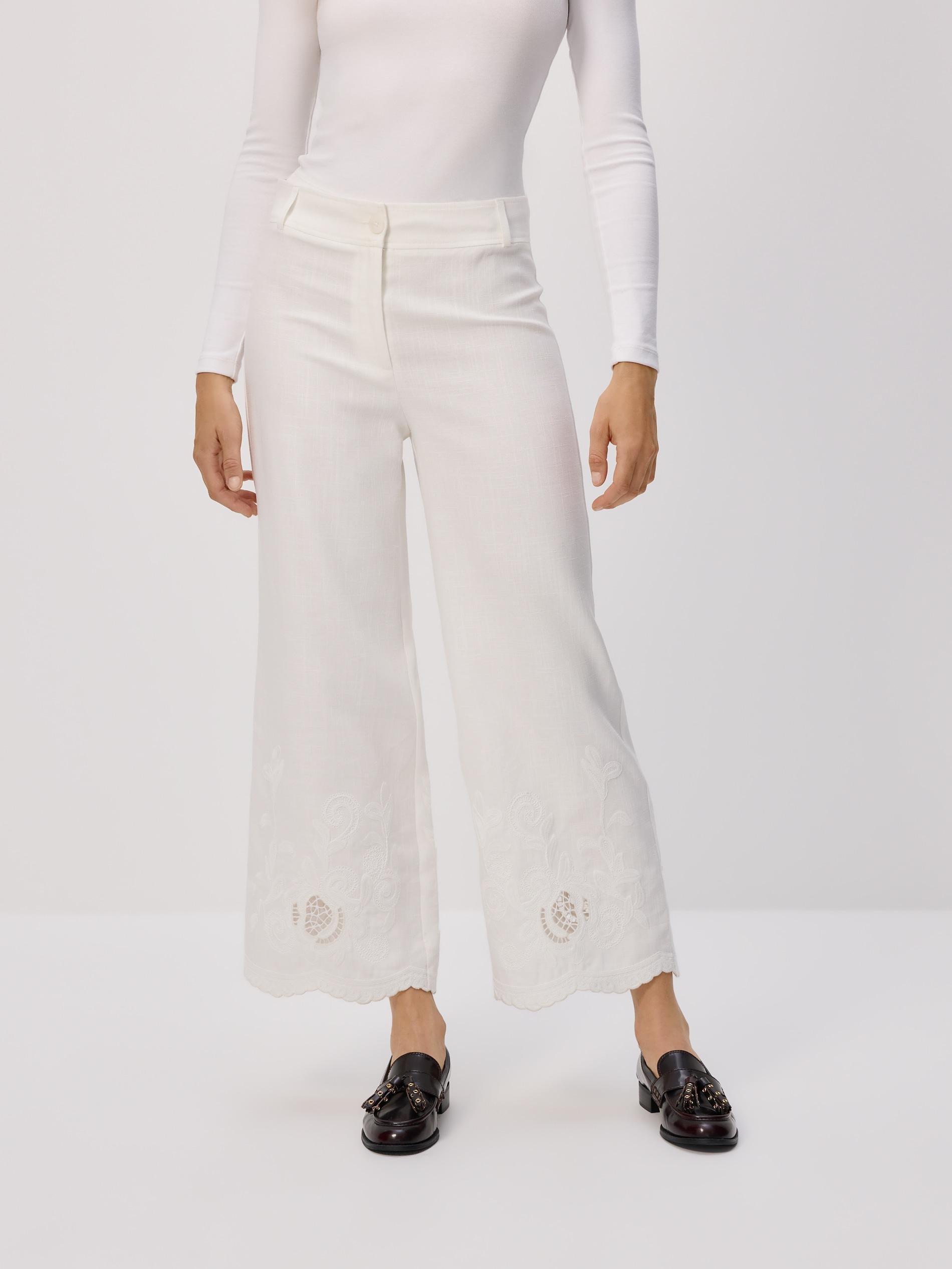 WHITE Linen rich wide leg trousers, White, large image number 1