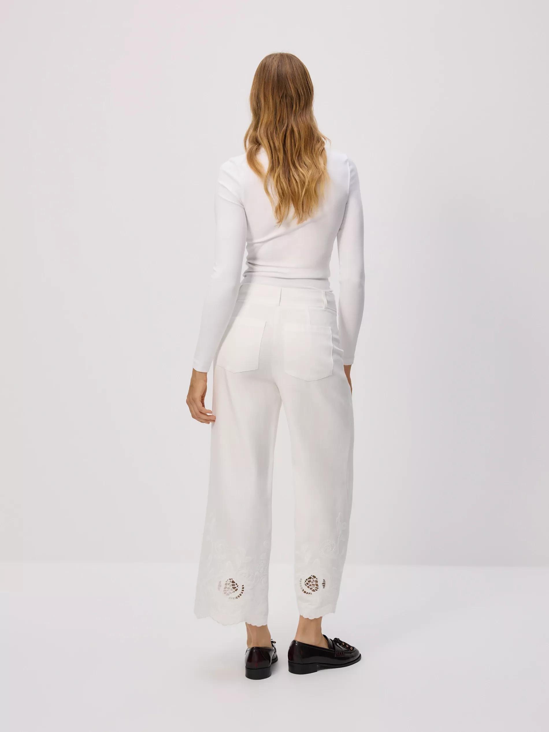 WHITE Linen rich wide leg trousers, White, large image number 3