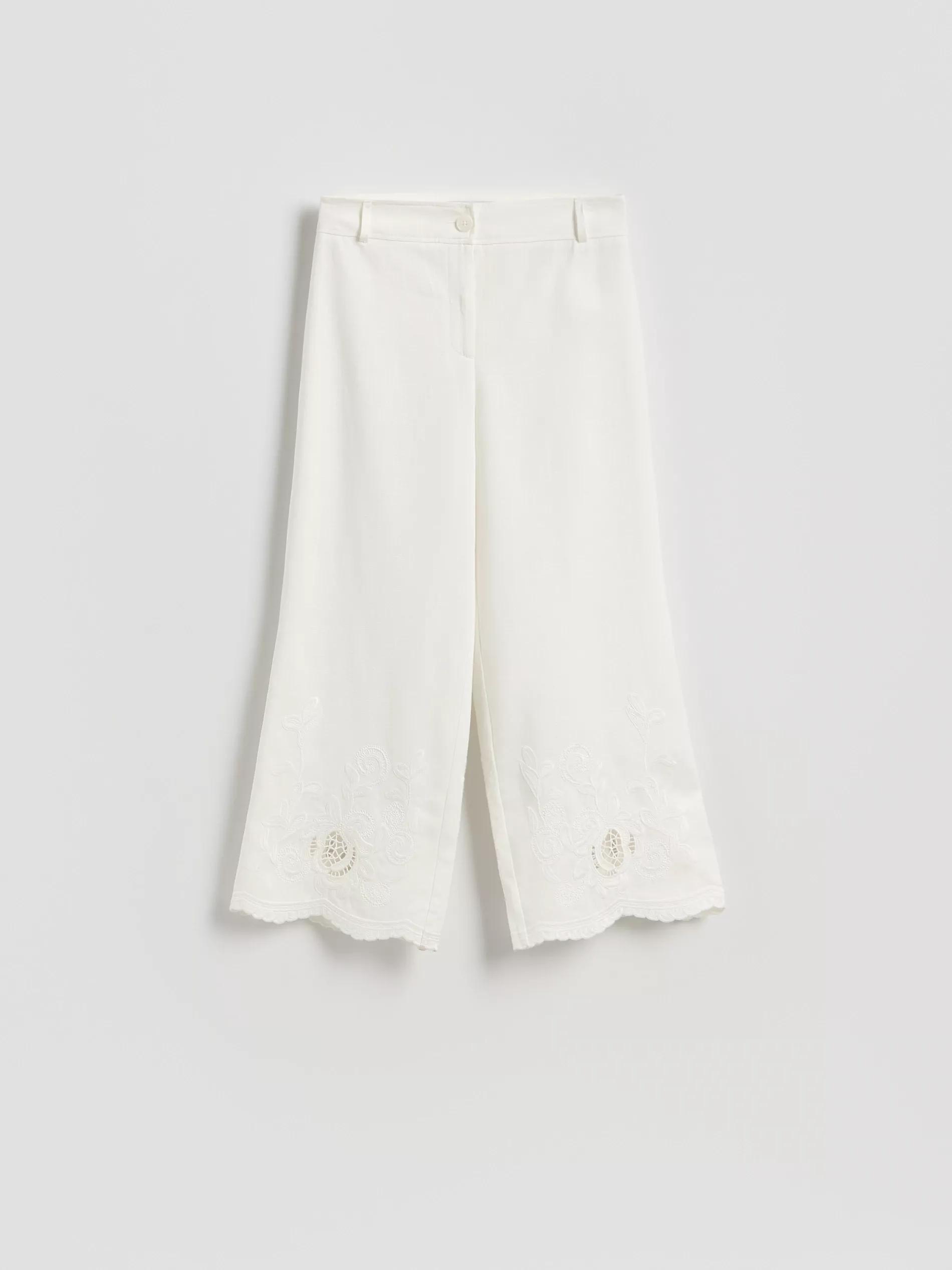 WHITE Linen rich wide leg trousers, White, large image number 4