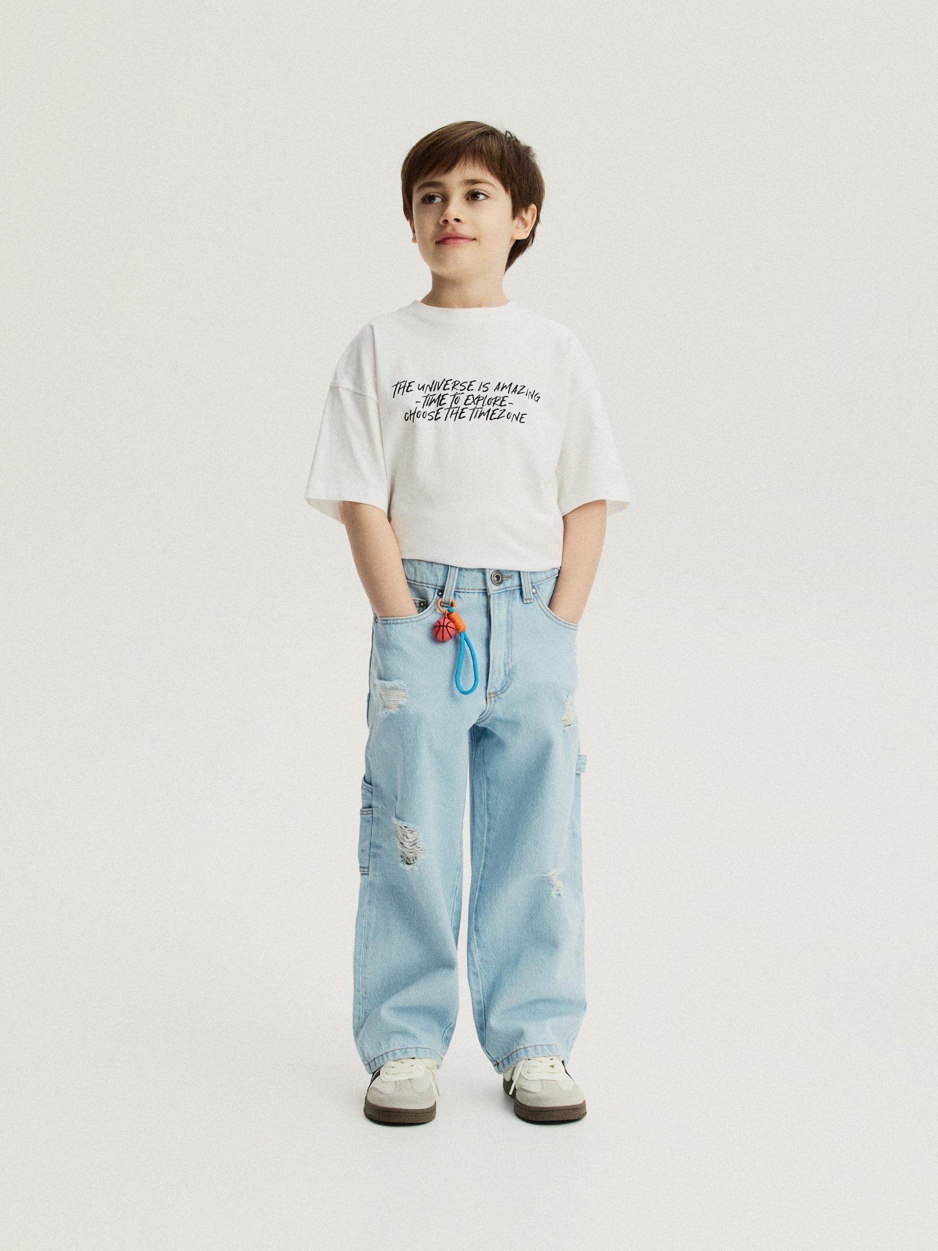 Blue Baggy Jeans With Keychain, Blue, medium