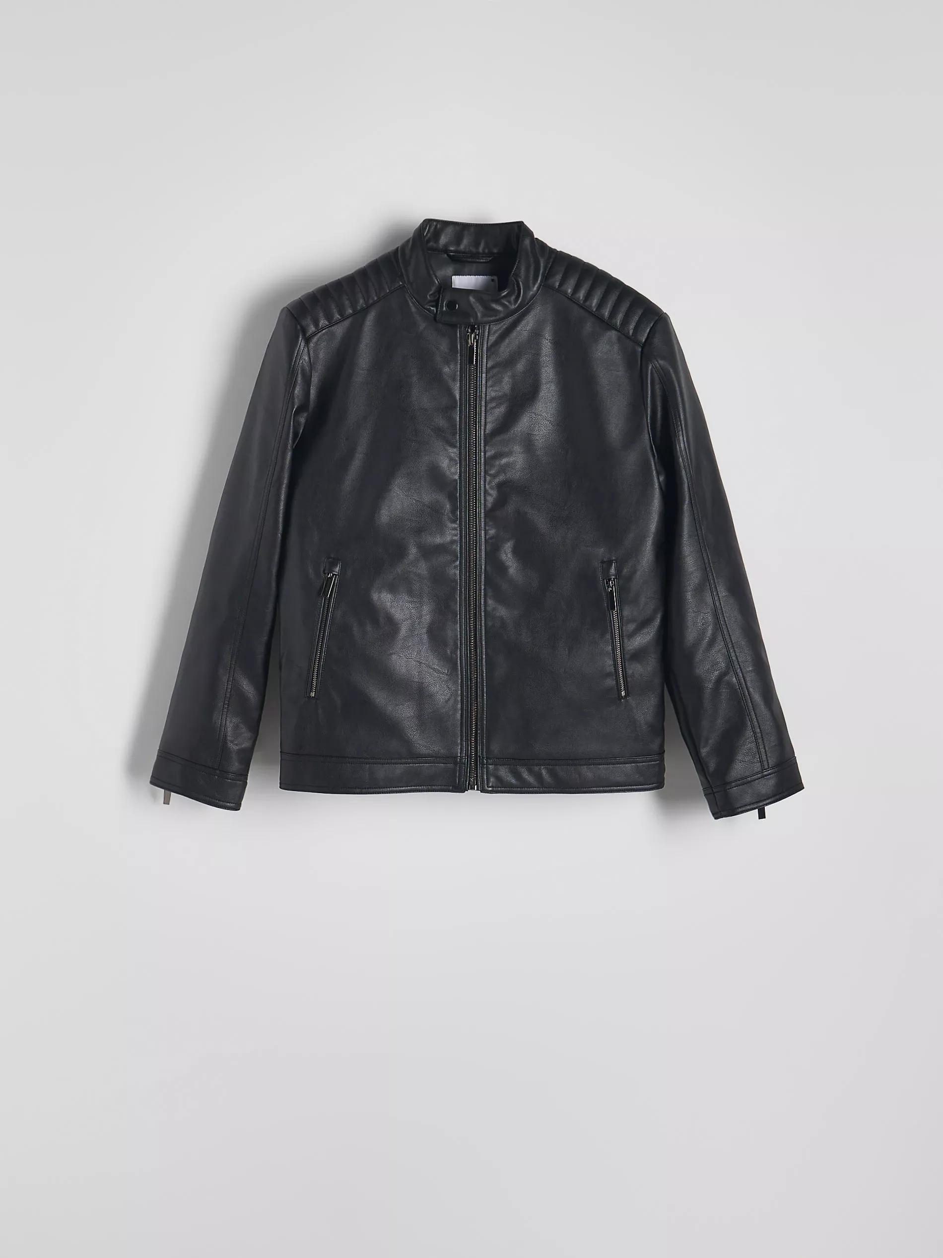 BLACK Faux leather biker style jacket, Black, large image number 0