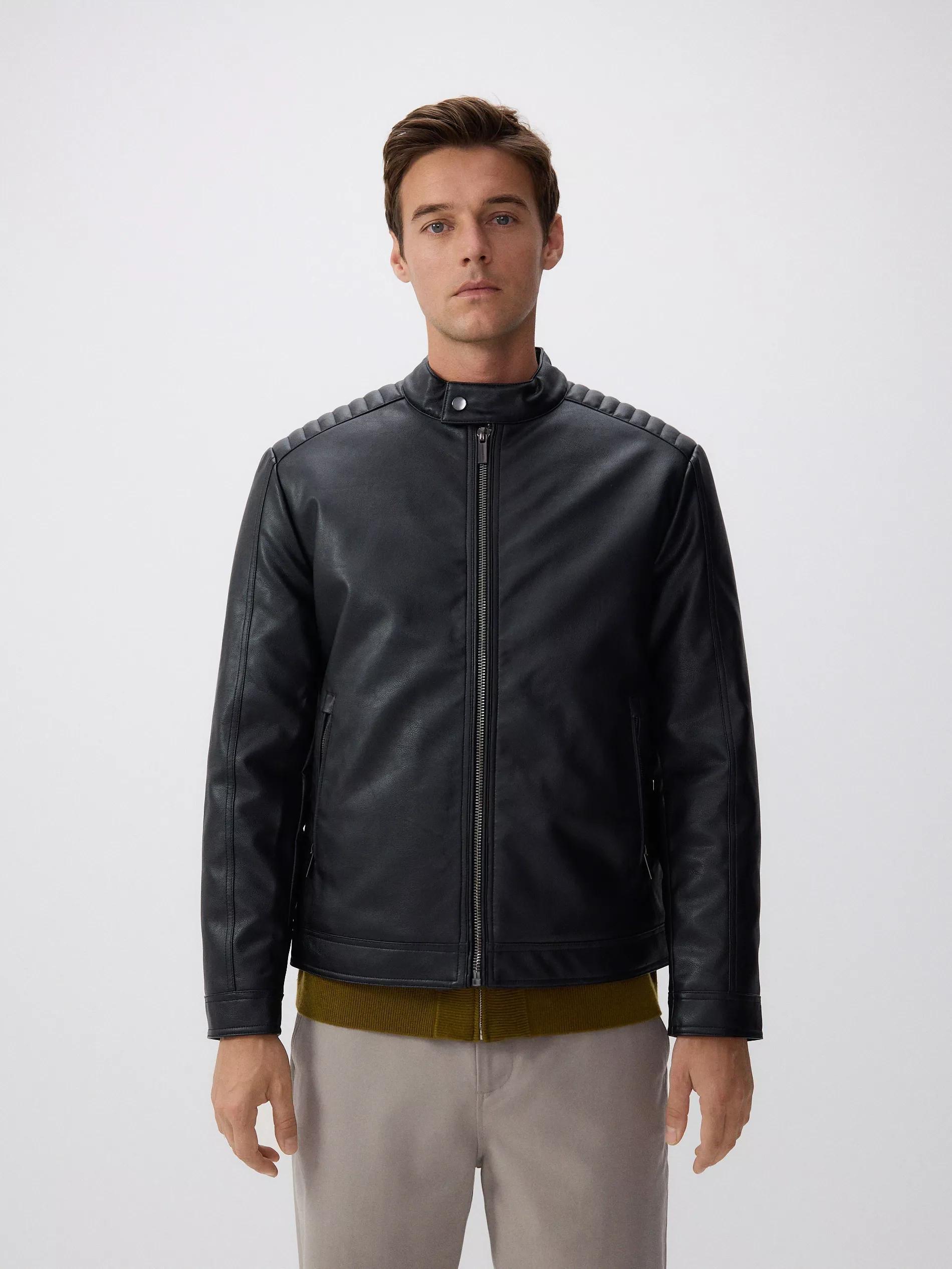 BLACK Faux leather biker style jacket, Black, large image number 1