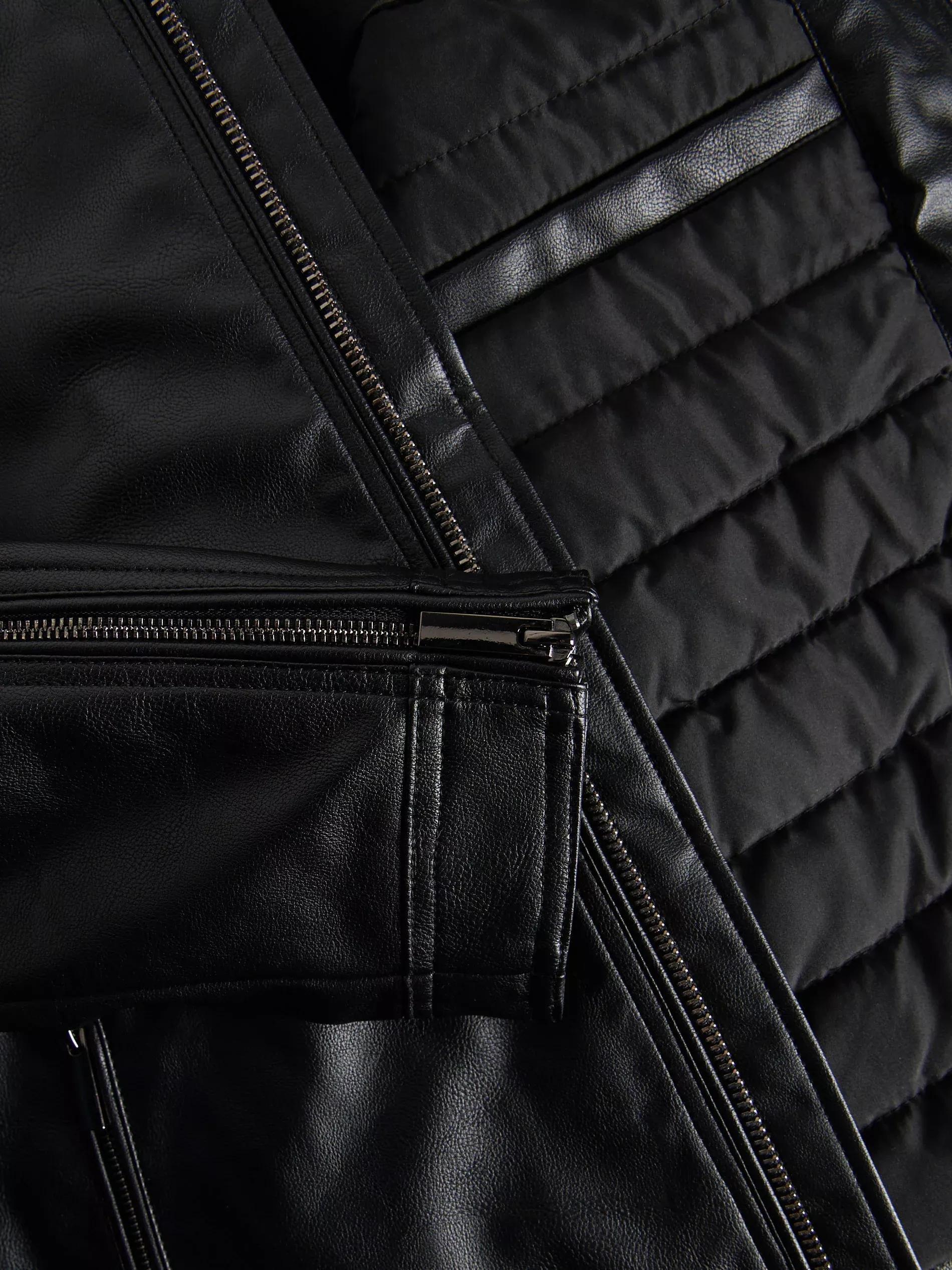 BLACK Faux leather biker style jacket, Black, large image number 2