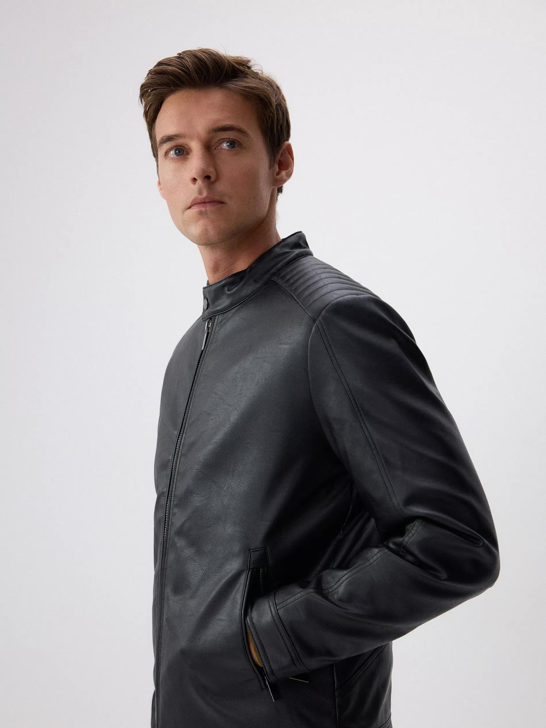 BLACK Faux leather biker style jacket, Black, large image number 3