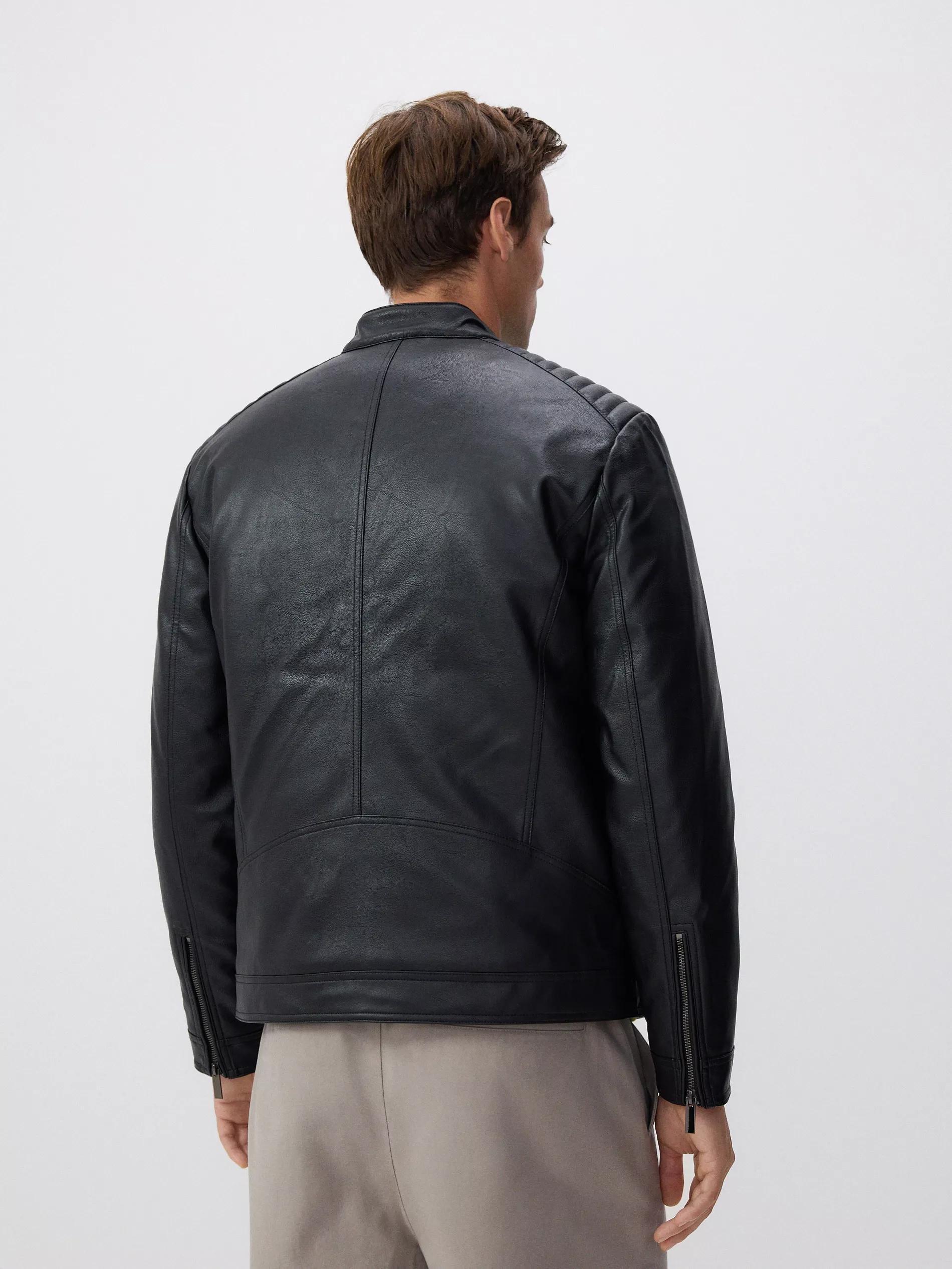 BLACK Faux leather biker style jacket, Black, large image number 5