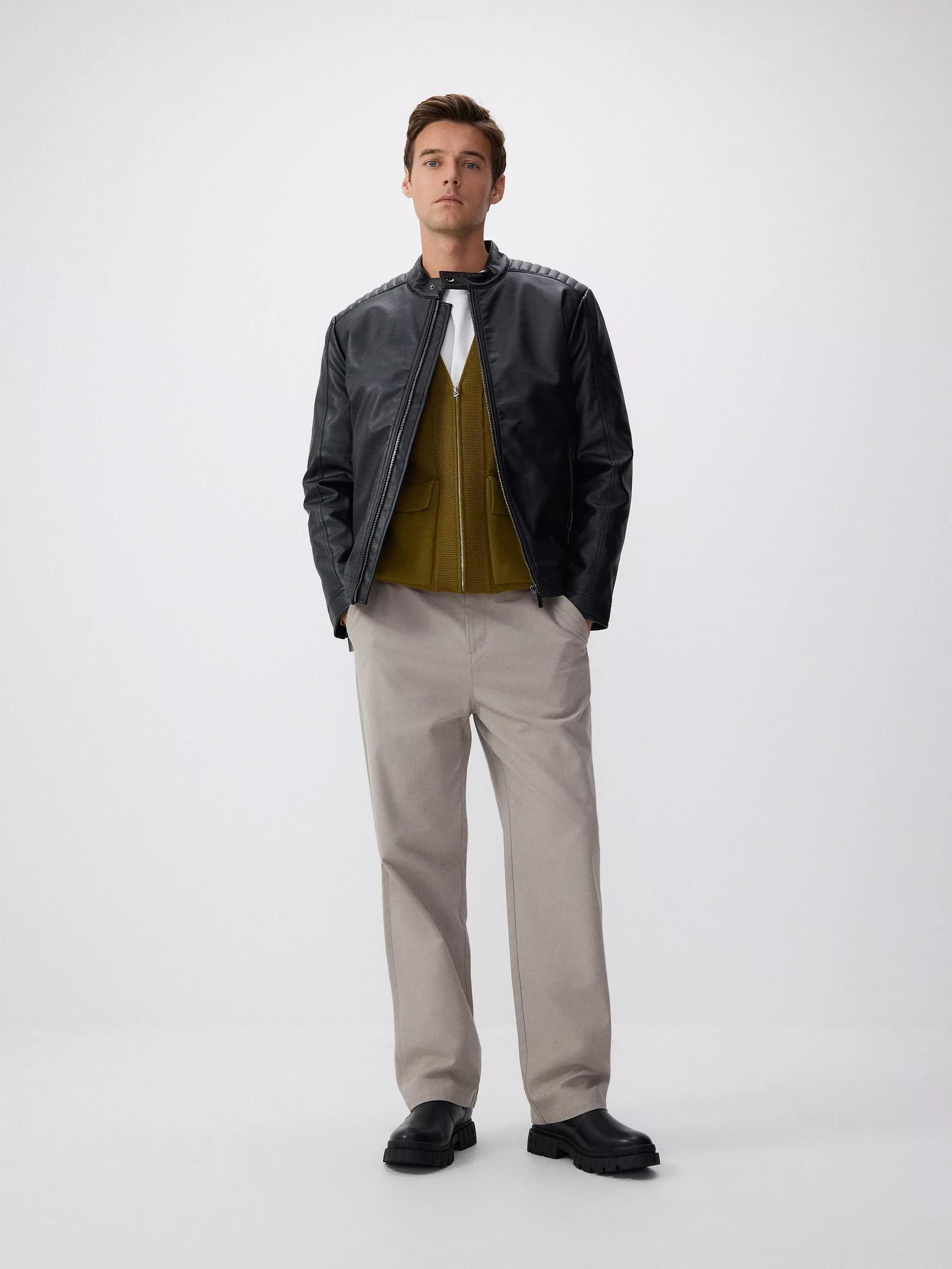 BLACK Faux leather biker style jacket, Black, large image number 6