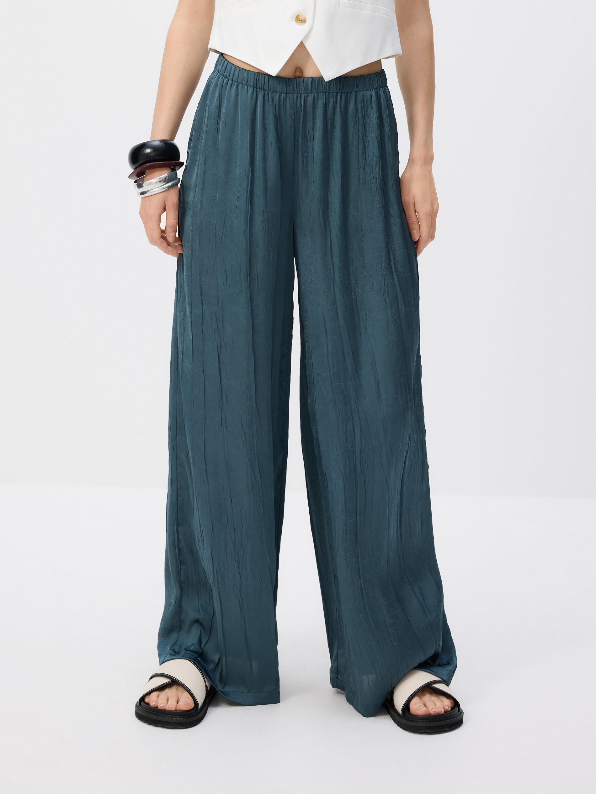Turquoise Crease Effect Trousers, , large image number 1