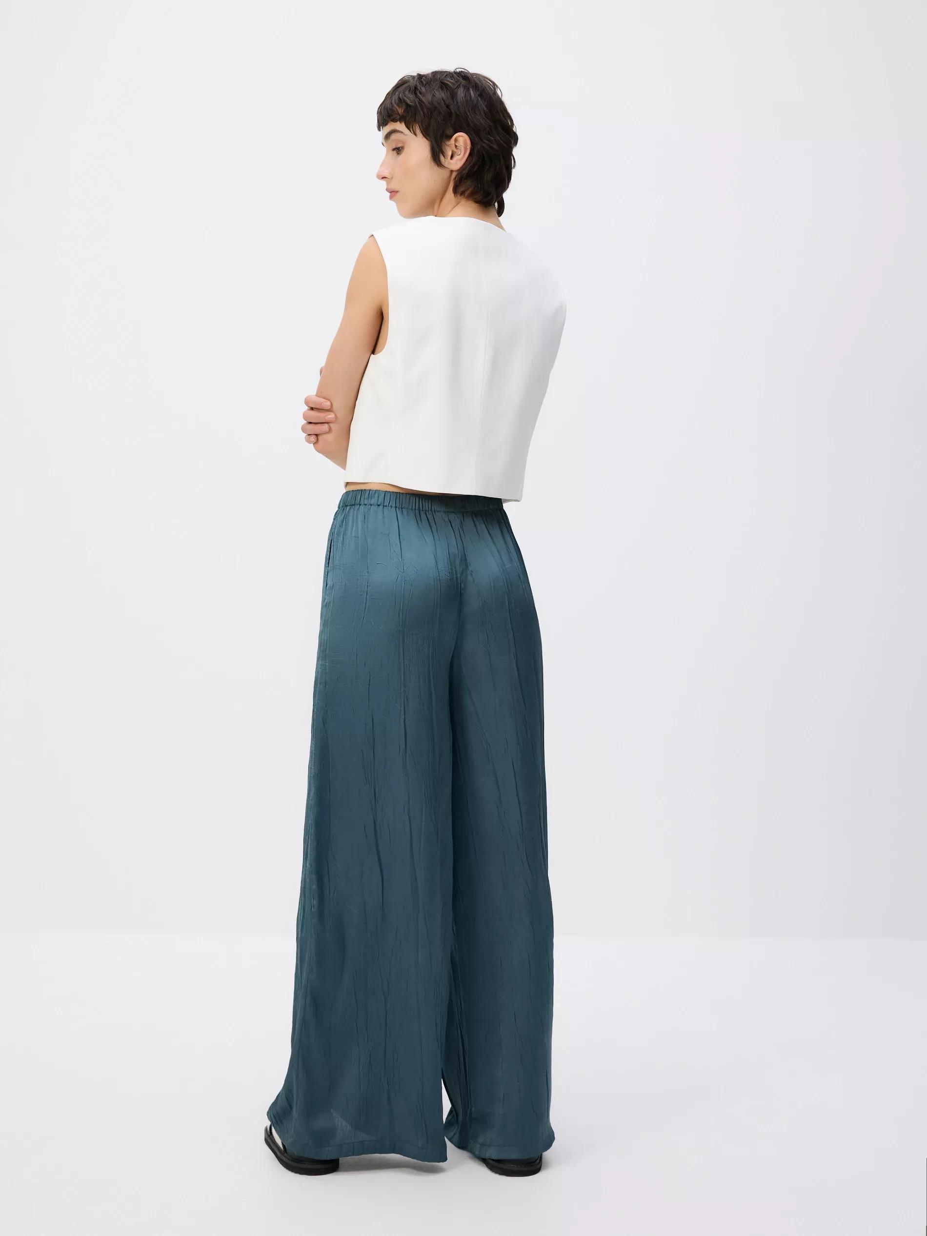 Turquoise Crease Effect Trousers, , large image number 2
