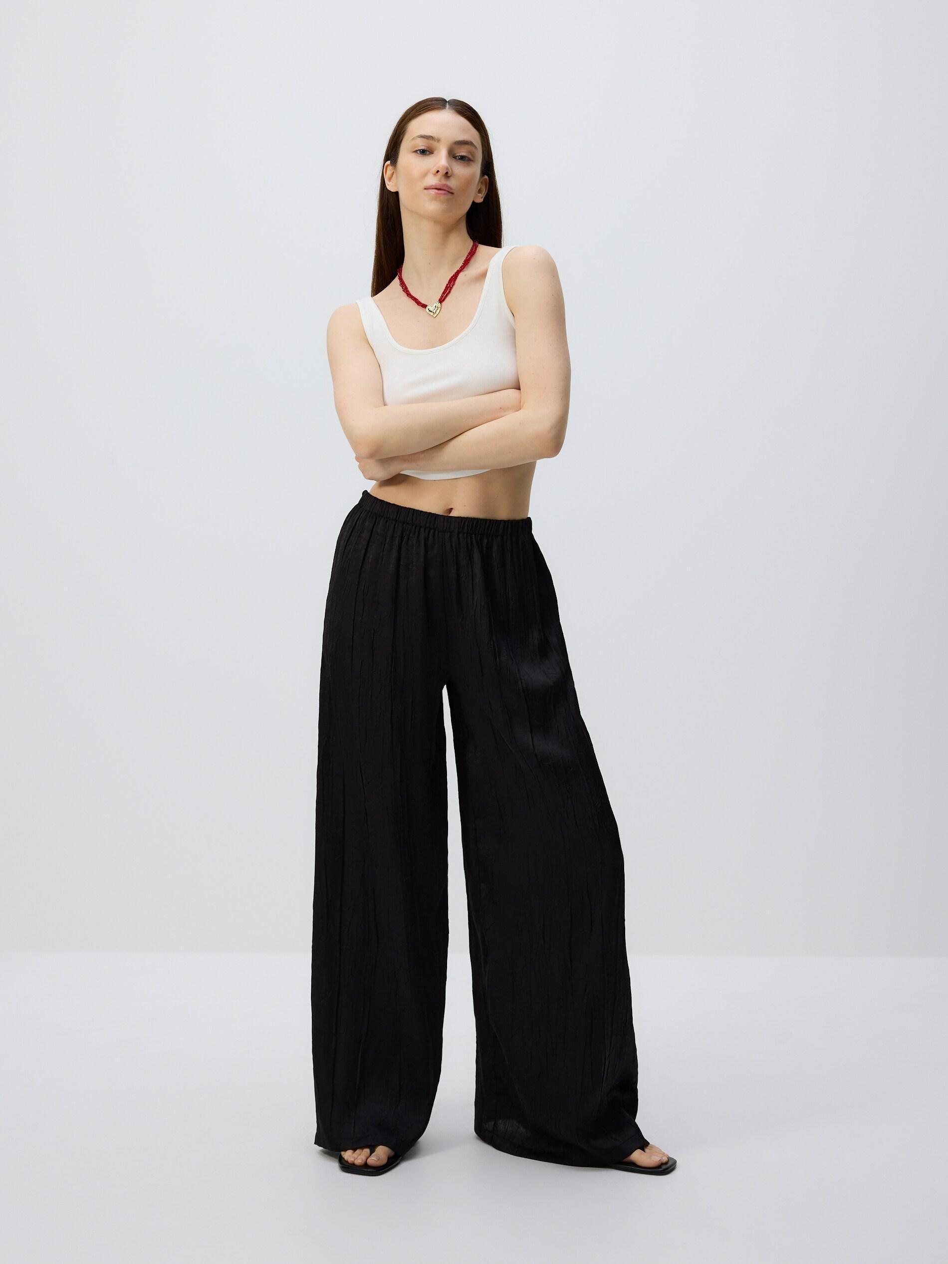 Black Crease Effect Trousers, Black, medium