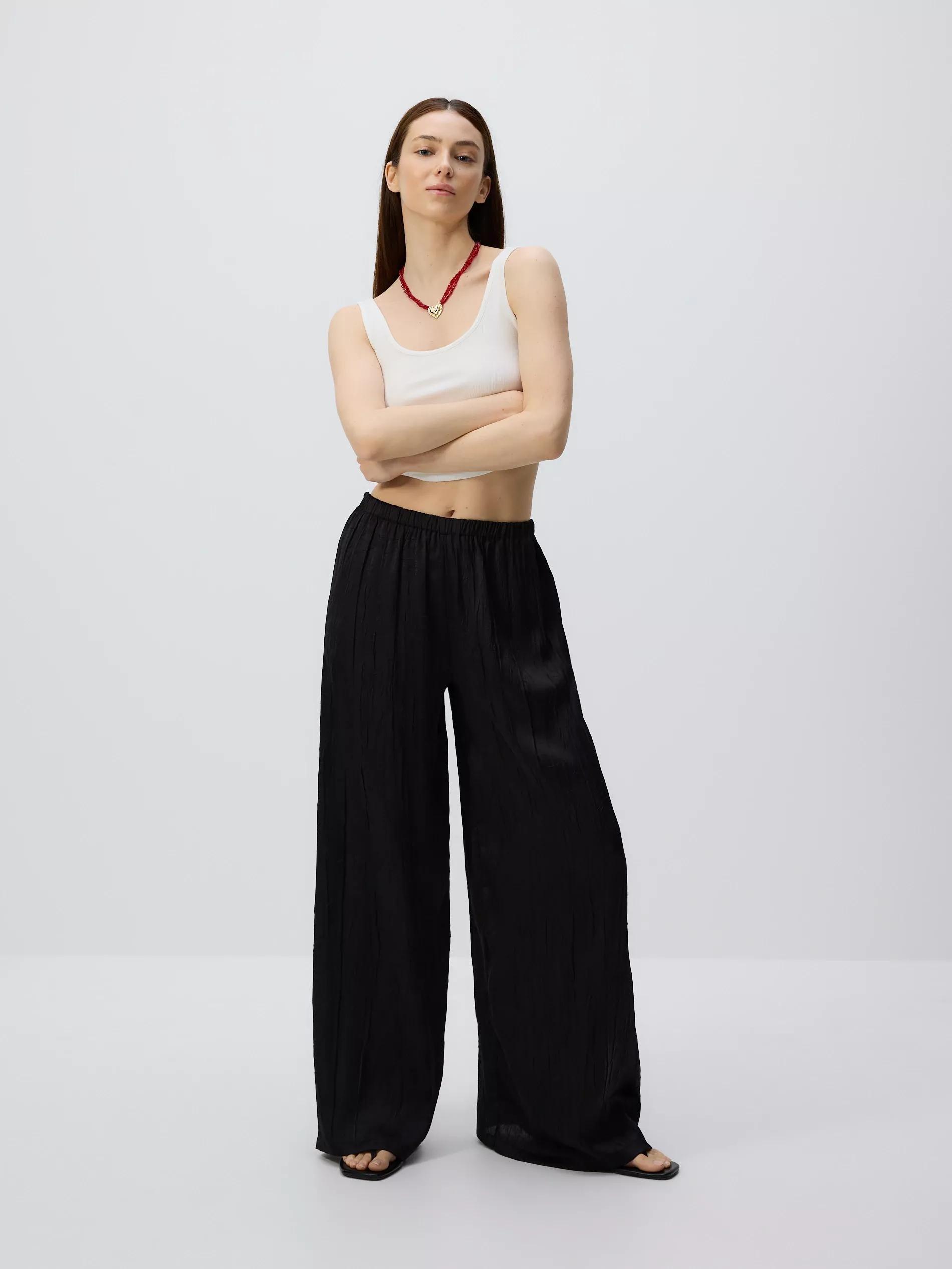 Black Crease Effect Trousers, , large image number 2