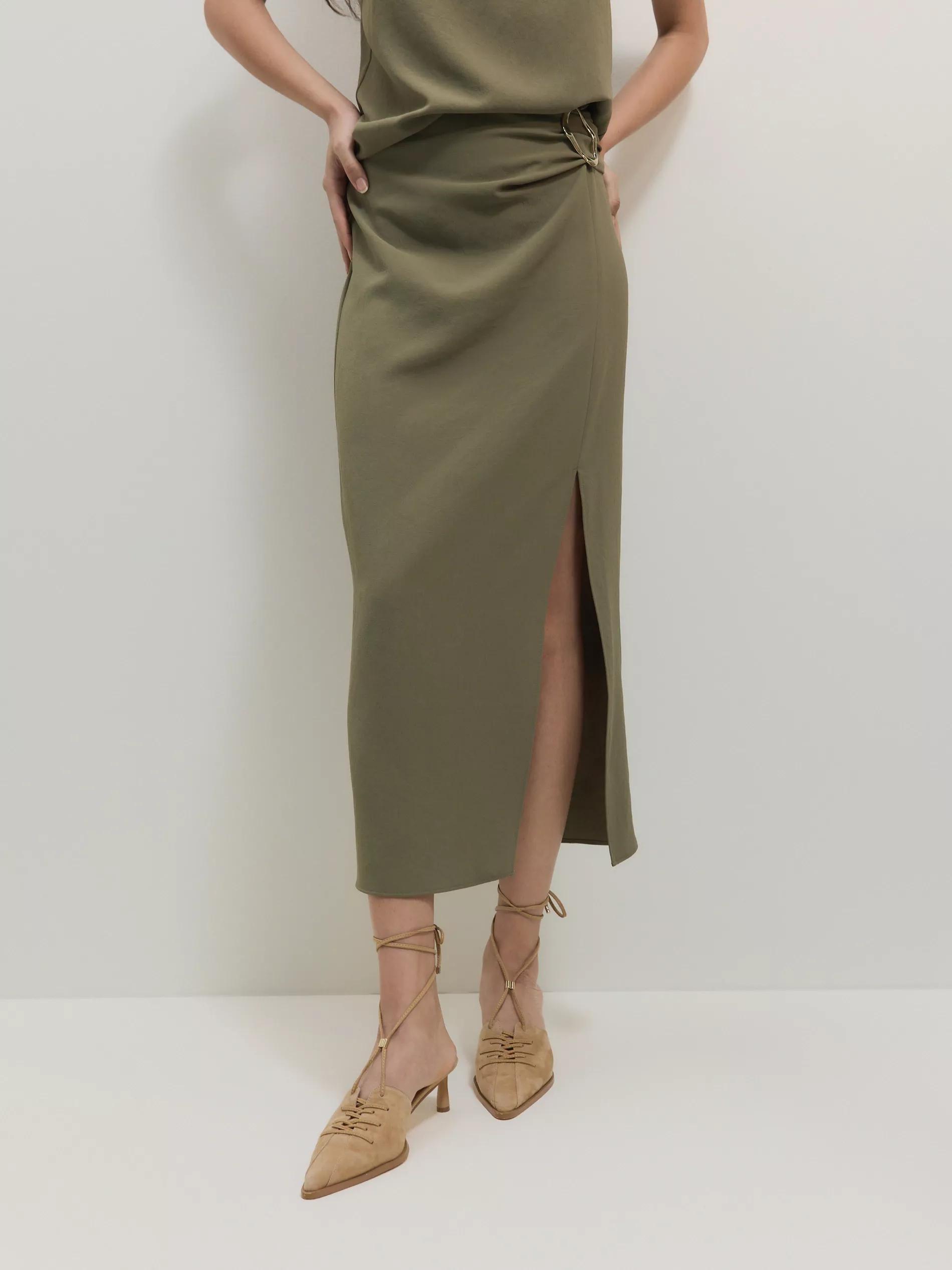 Green Skirt With Decorative Buckle, , large image number 0