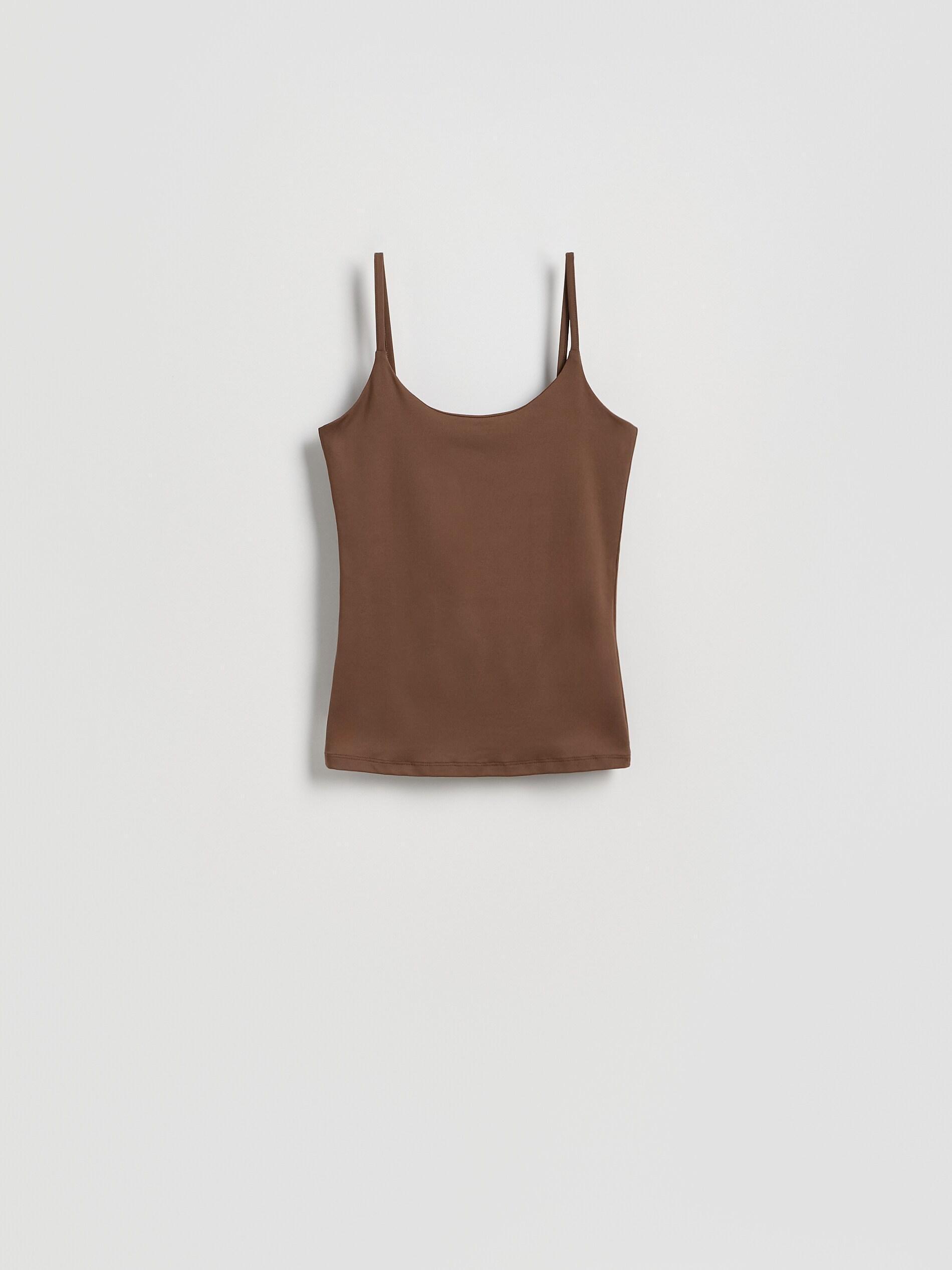 Brown Plain Spaghetti Strap Top, Brown, medium
