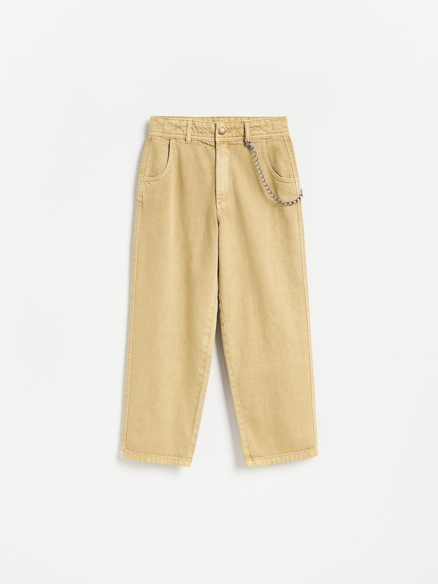 Golden Brown Cotton Rich Trousers With Chain Detail, Brown, large image number 0