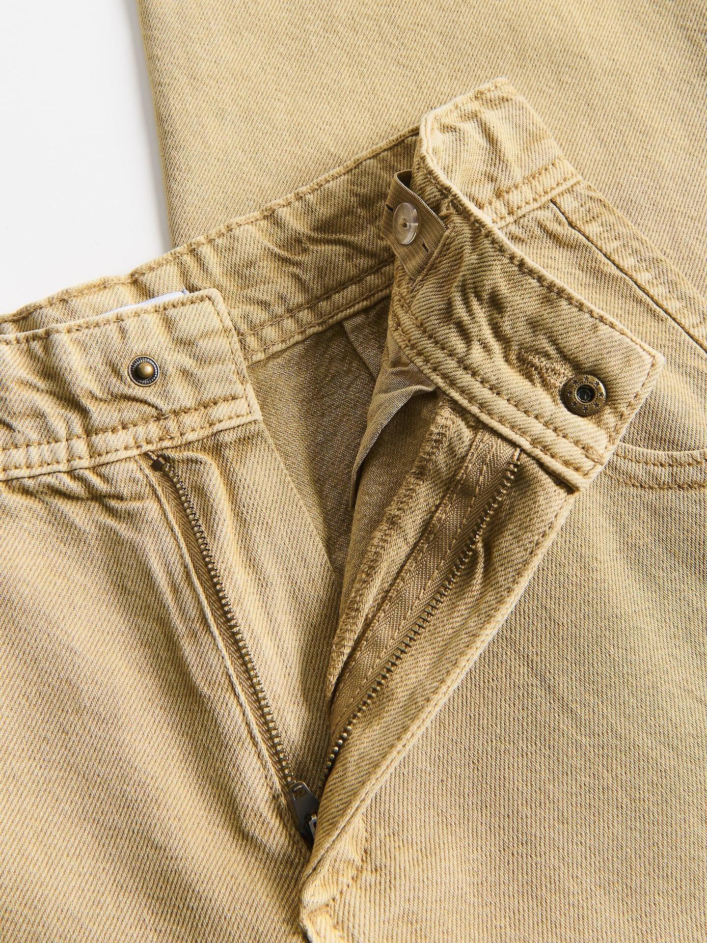Golden Brown Cotton Rich Trousers With Chain Detail, Brown, medium