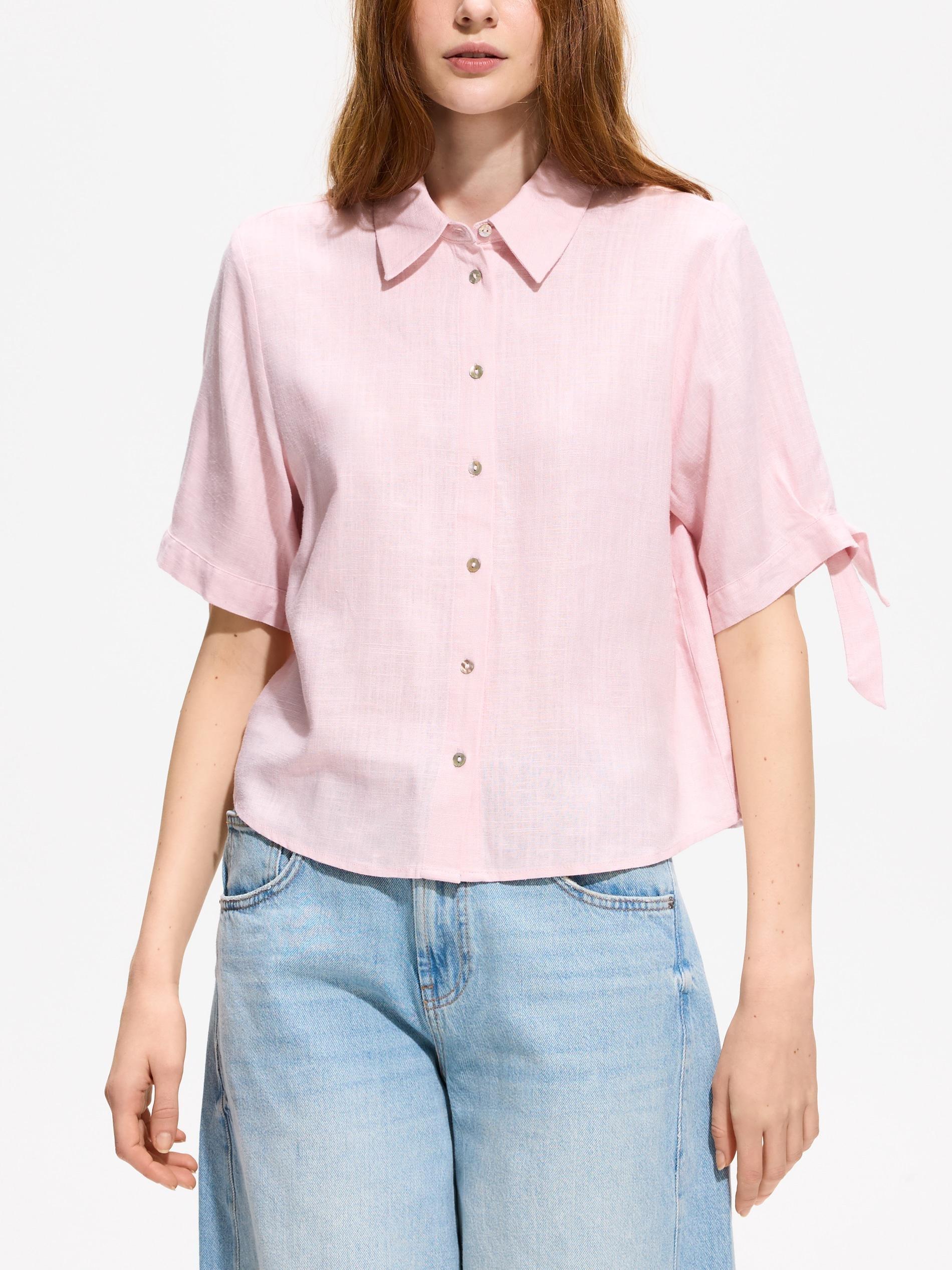 قميص خليط كتان وردي, Pink, medium