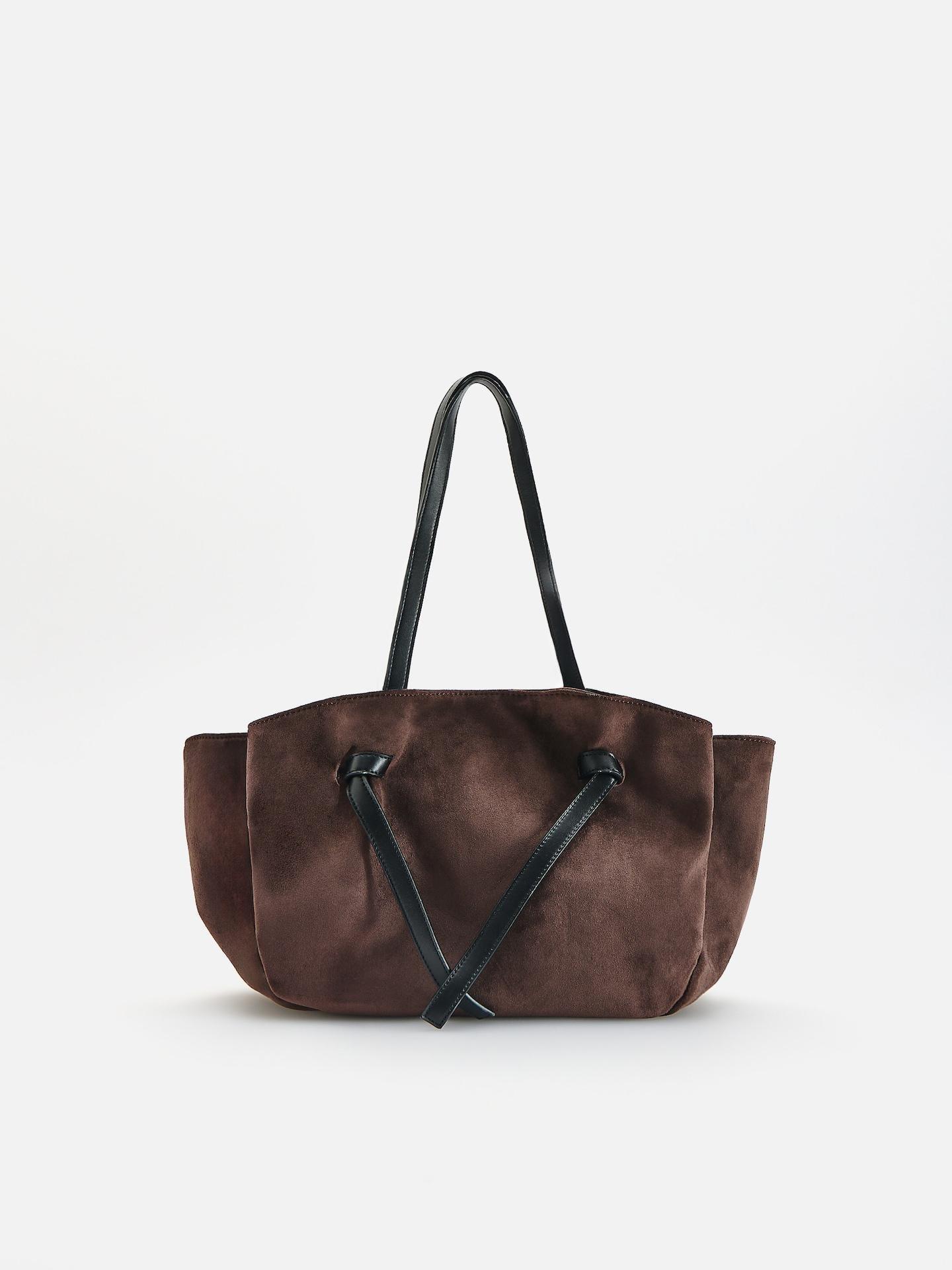 Brown Faux Suede Shopper Bag, Brown, medium