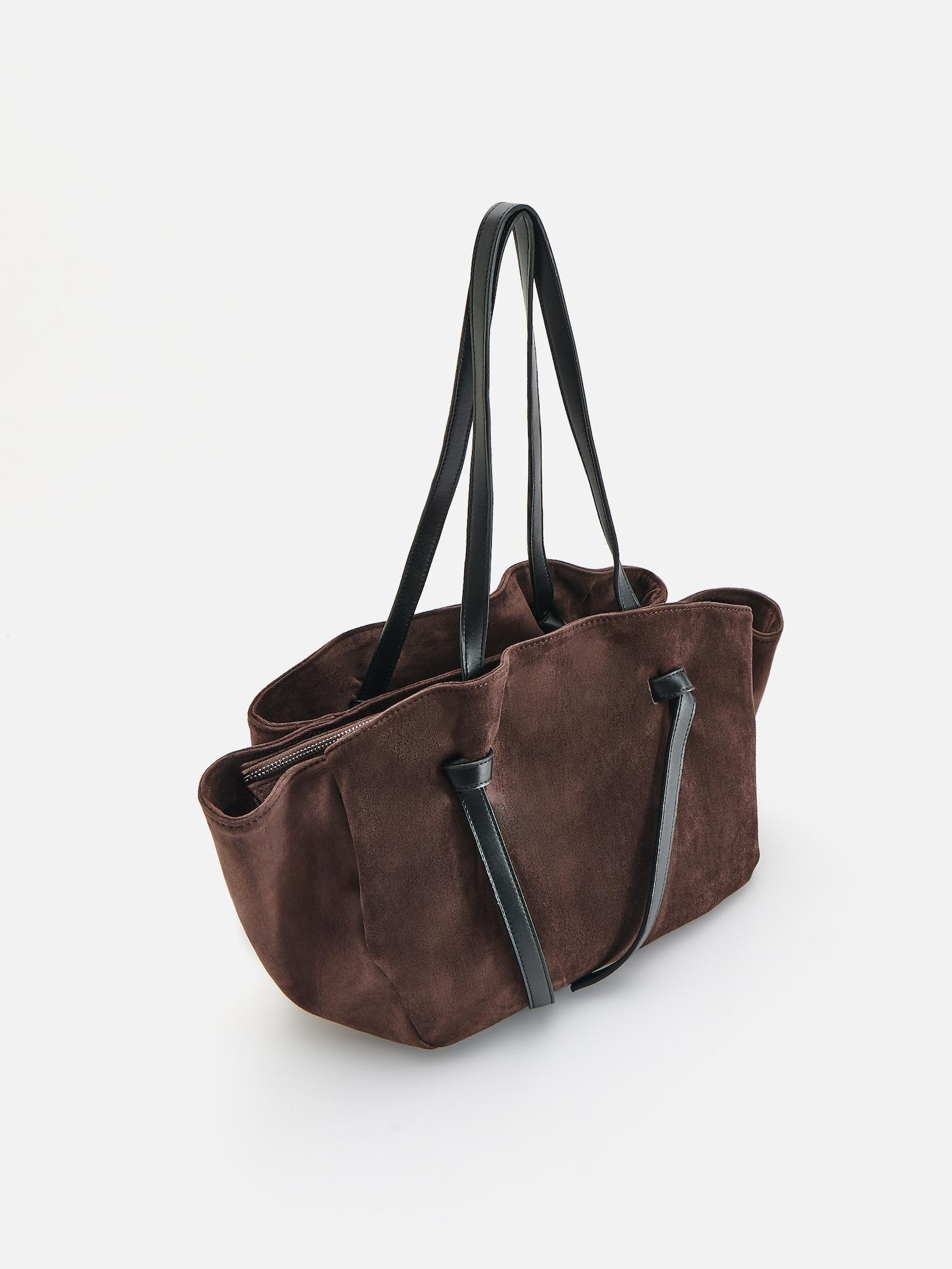 Brown Faux Suede Shopper Bag, Brown, large image number 2