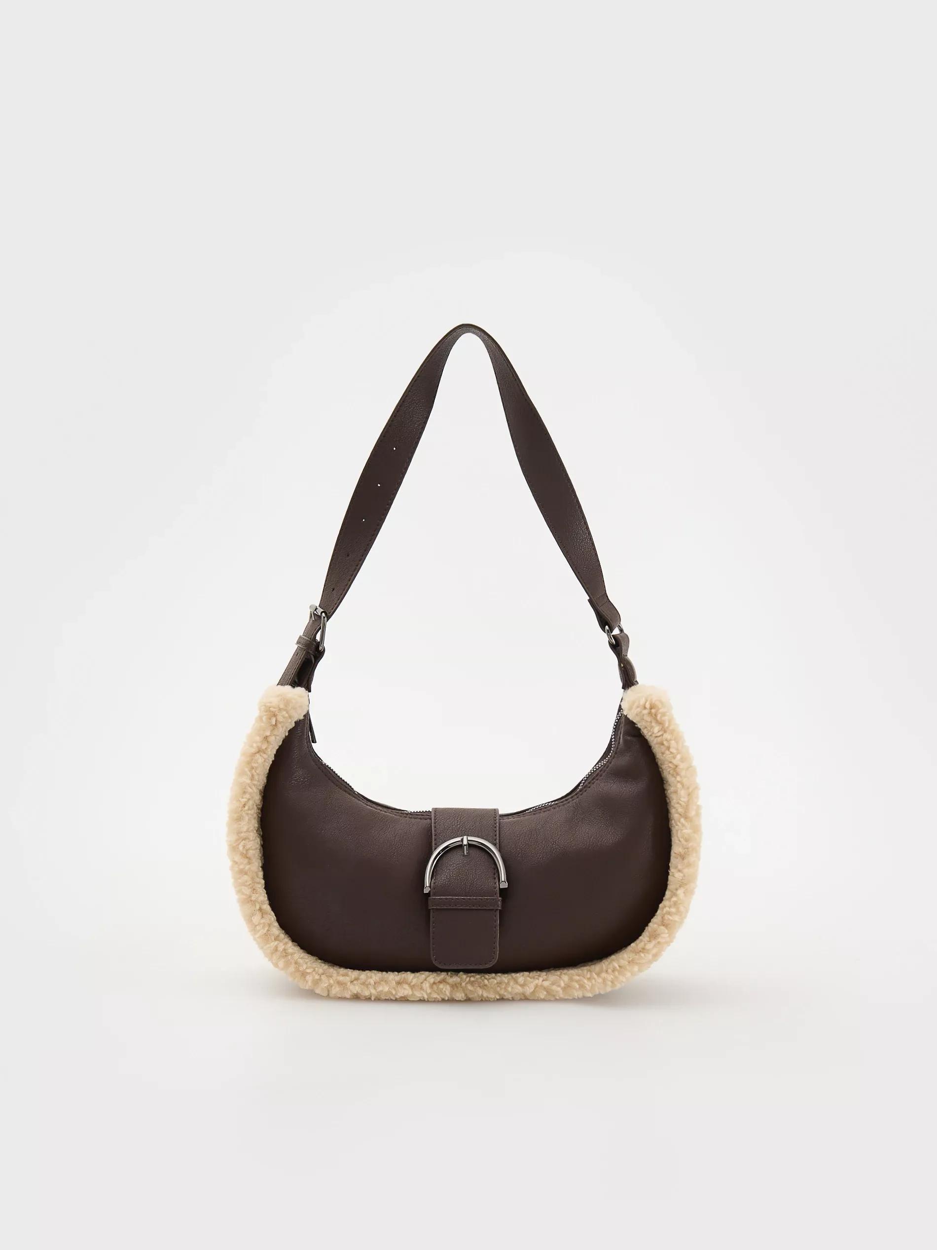 Black Textured Handmade Hobo Bag, Brown, large image number 2