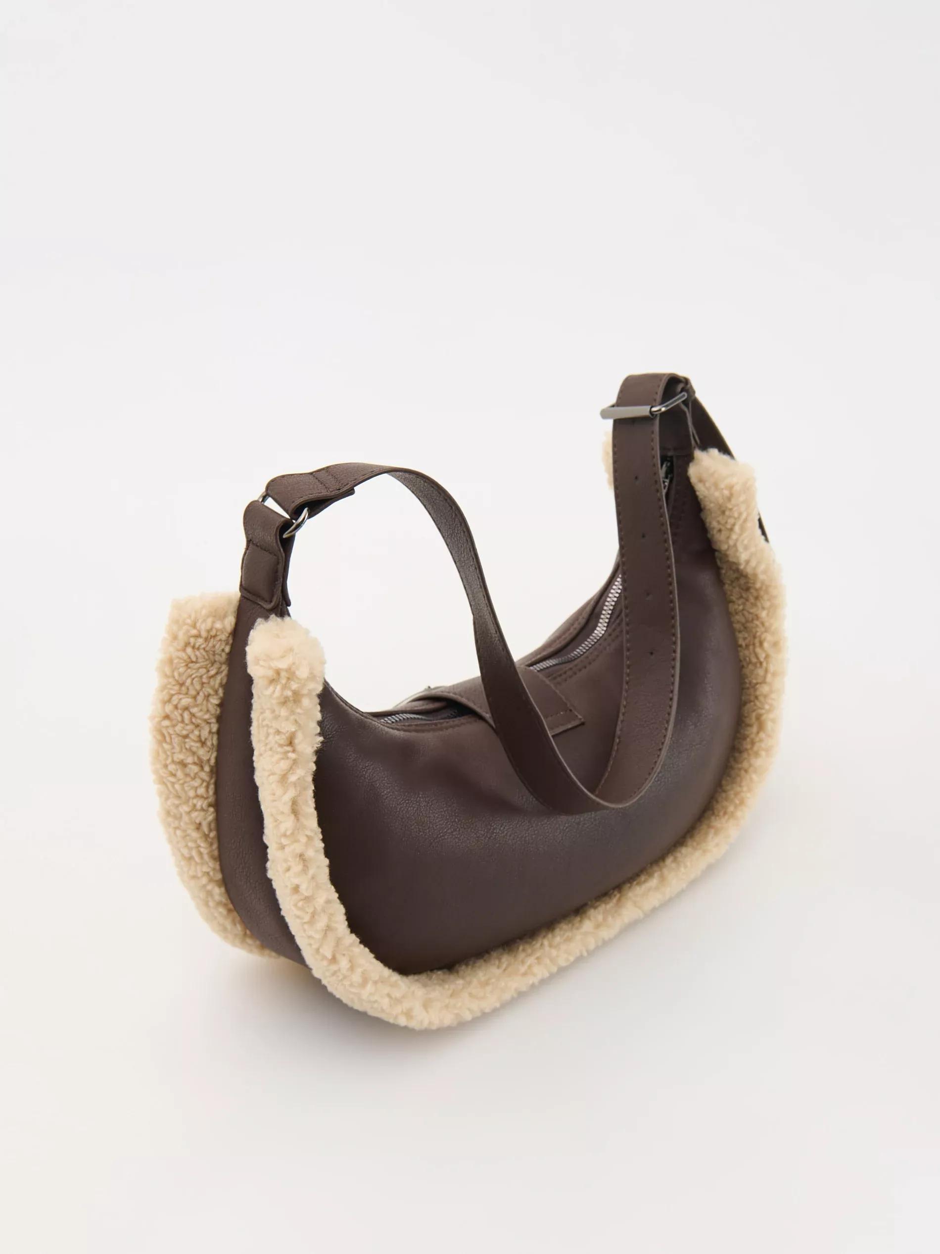 Black Textured Handmade Hobo Bag, Brown, large image number 3